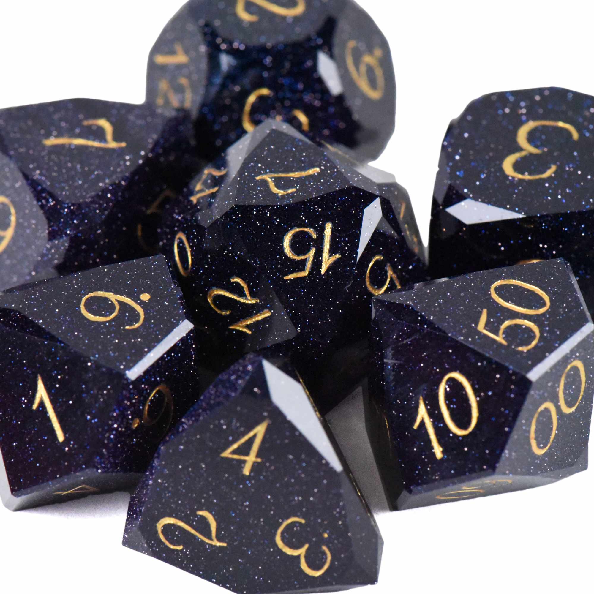 Gem Cut Goldstone Dice Set (Gift Box)
