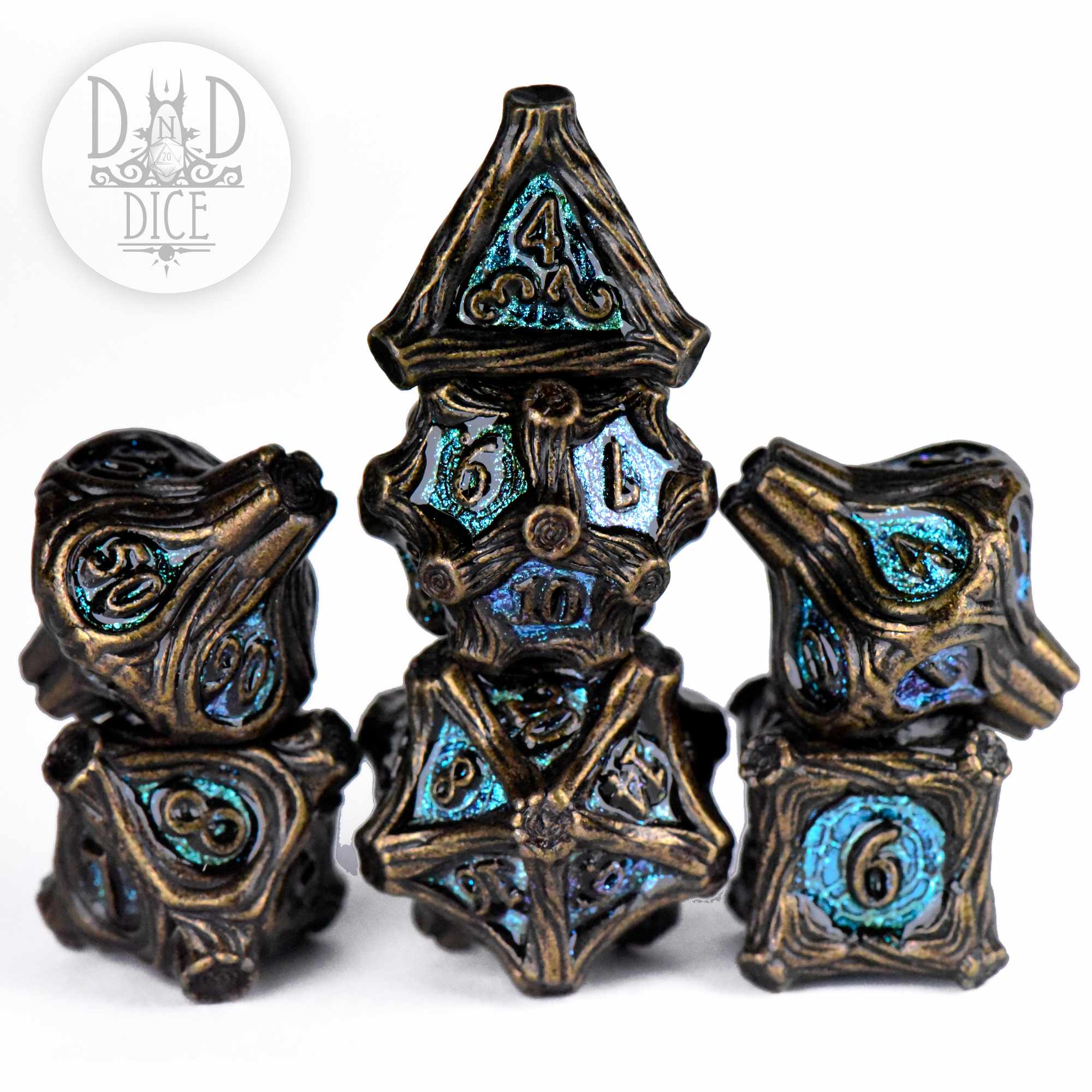 Sturdy Oak Metal Dice Set (Black Friday)