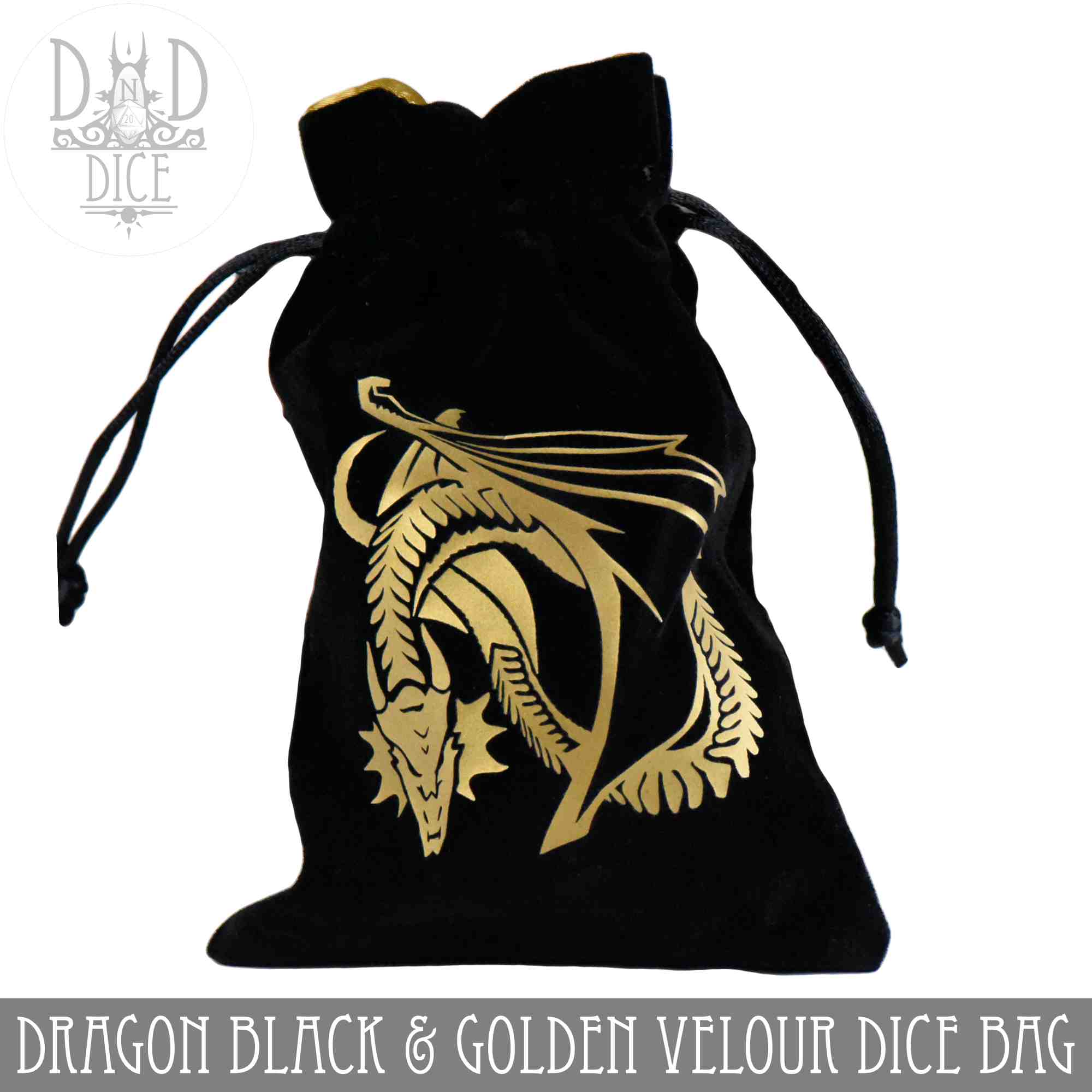 Dragon Black and Golden Velour Dice Bag