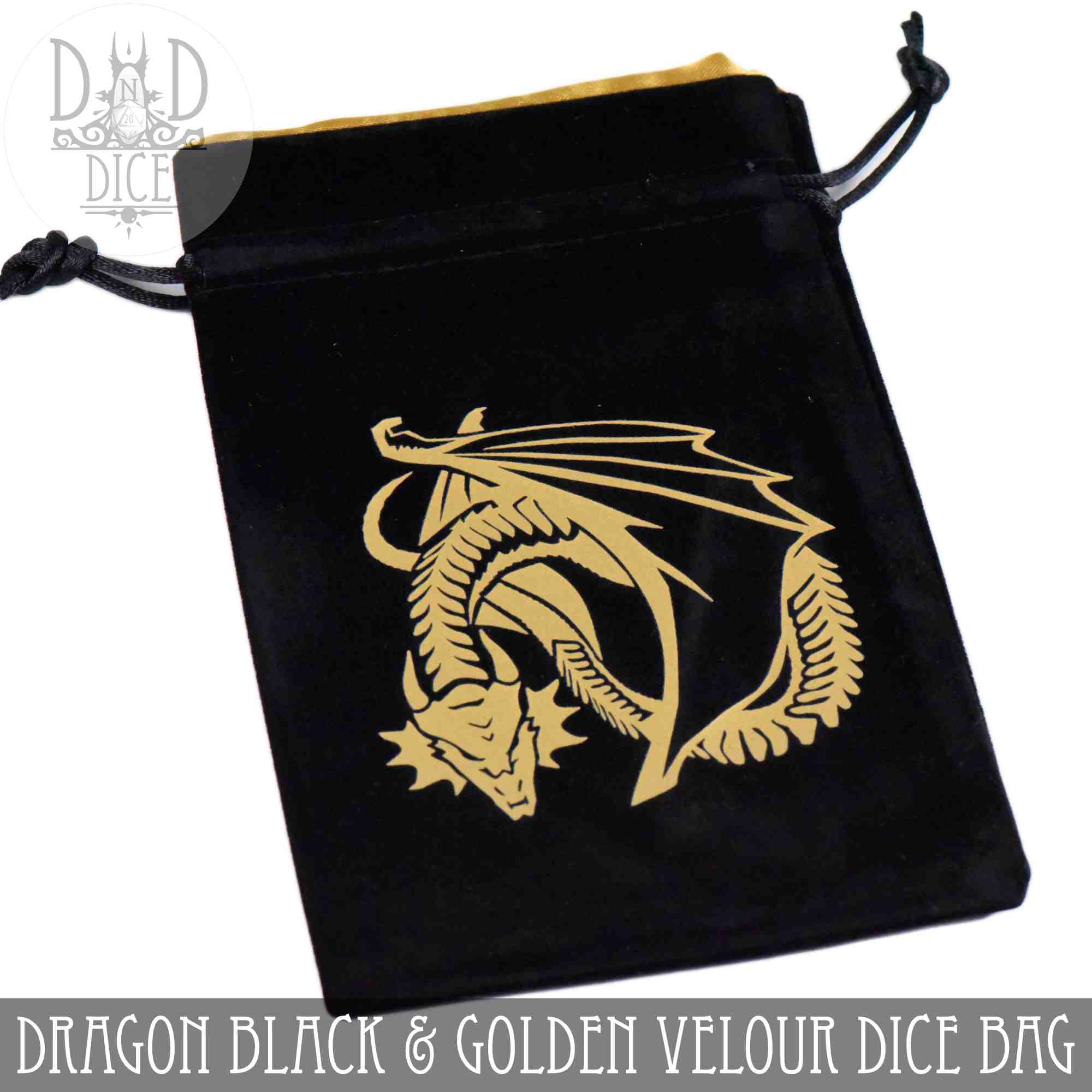 Dragon Black and Golden Velour Dice Bag