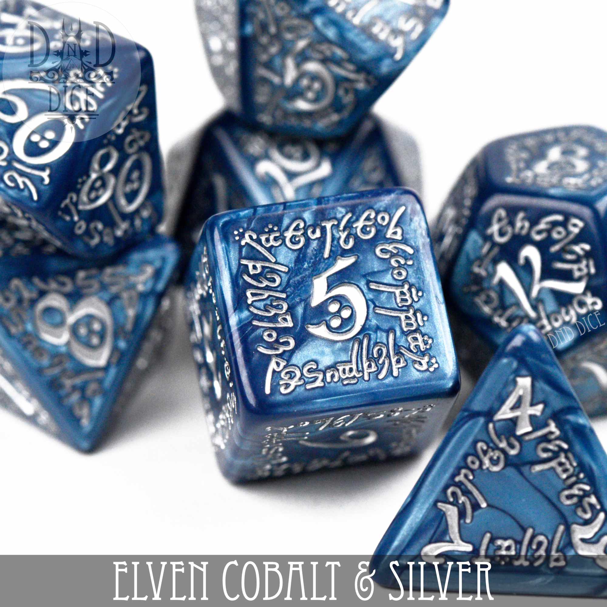 Elven Cobalt & Silver Dice Set