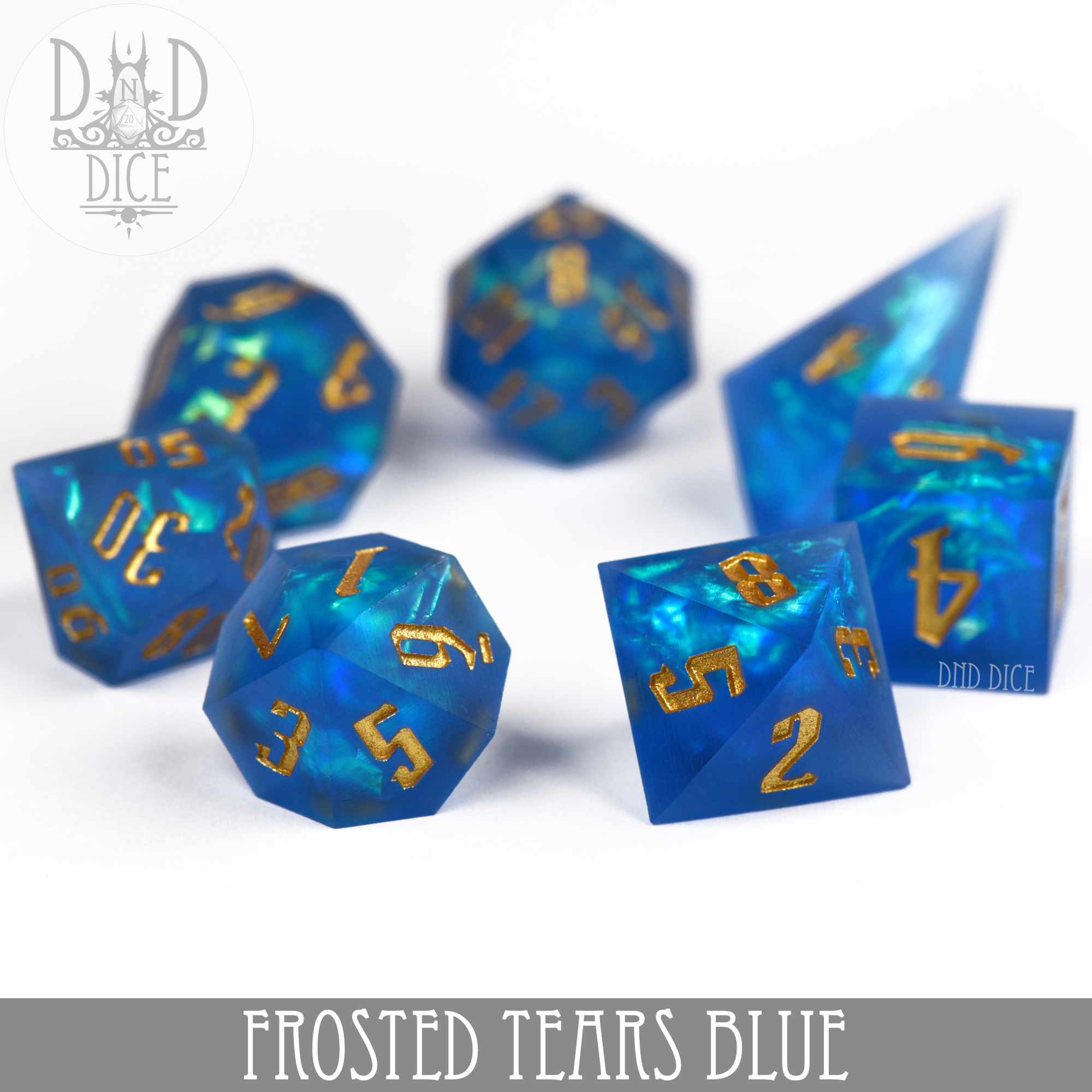 Frosted Tears Blue Handmade Dice Set