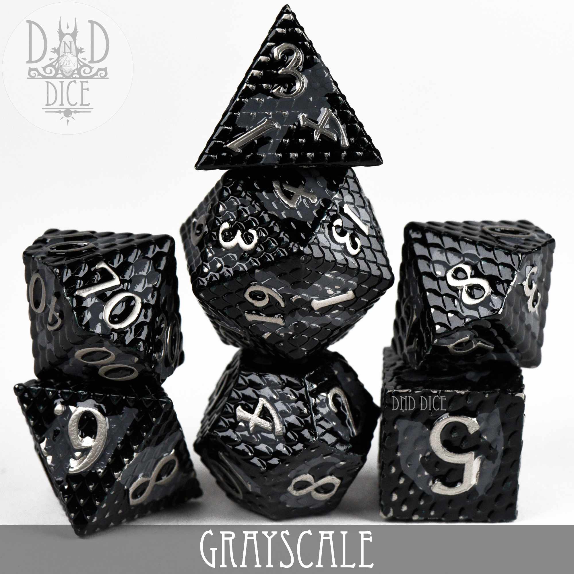 Grayscale Metal Dice Set