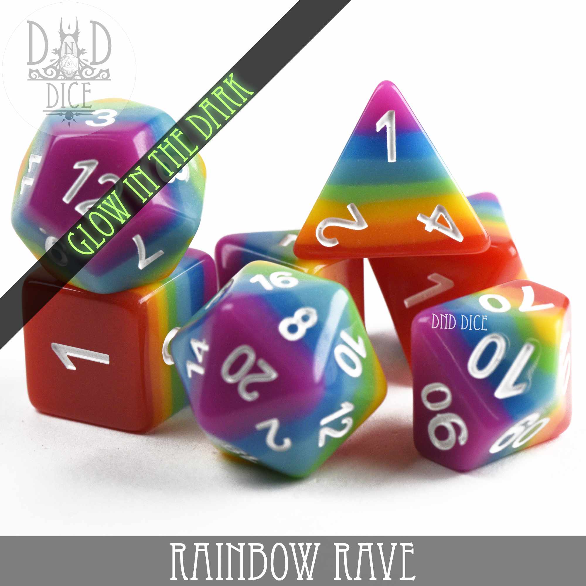 Rainbow Rave Glow Dice Set