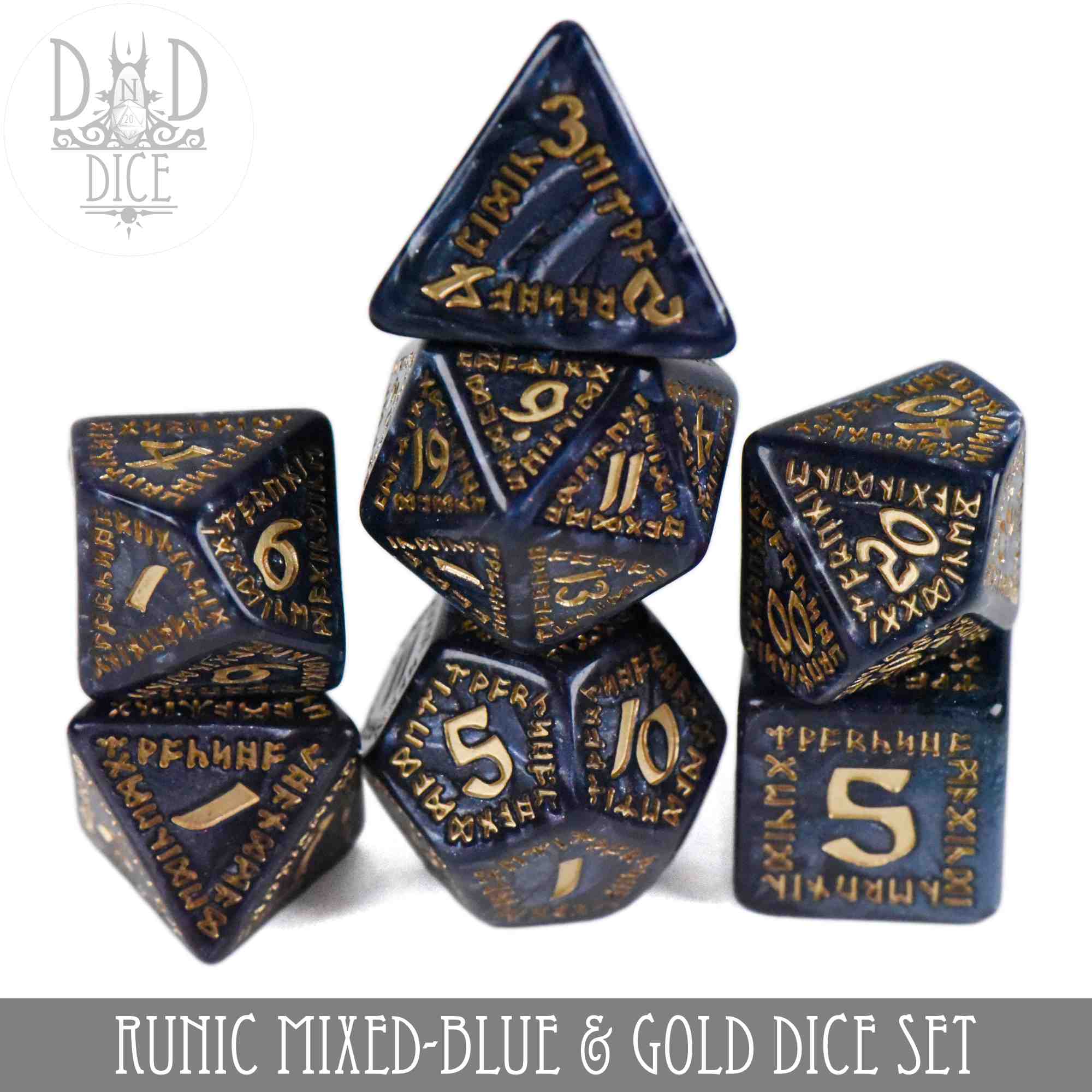 Runic Mixed-Blue & Gold Dice Set