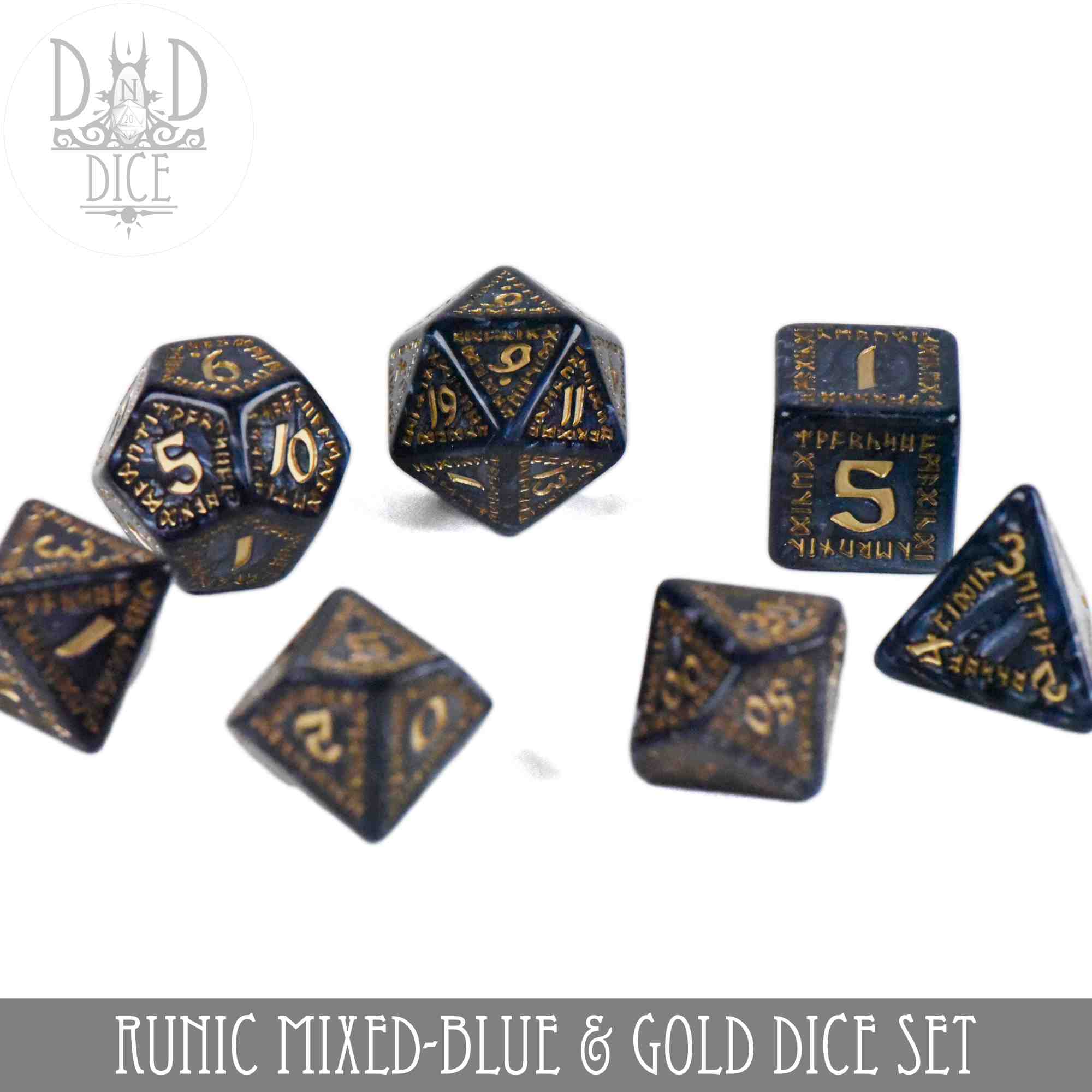Runic Mixed-Blue & Gold Dice Set