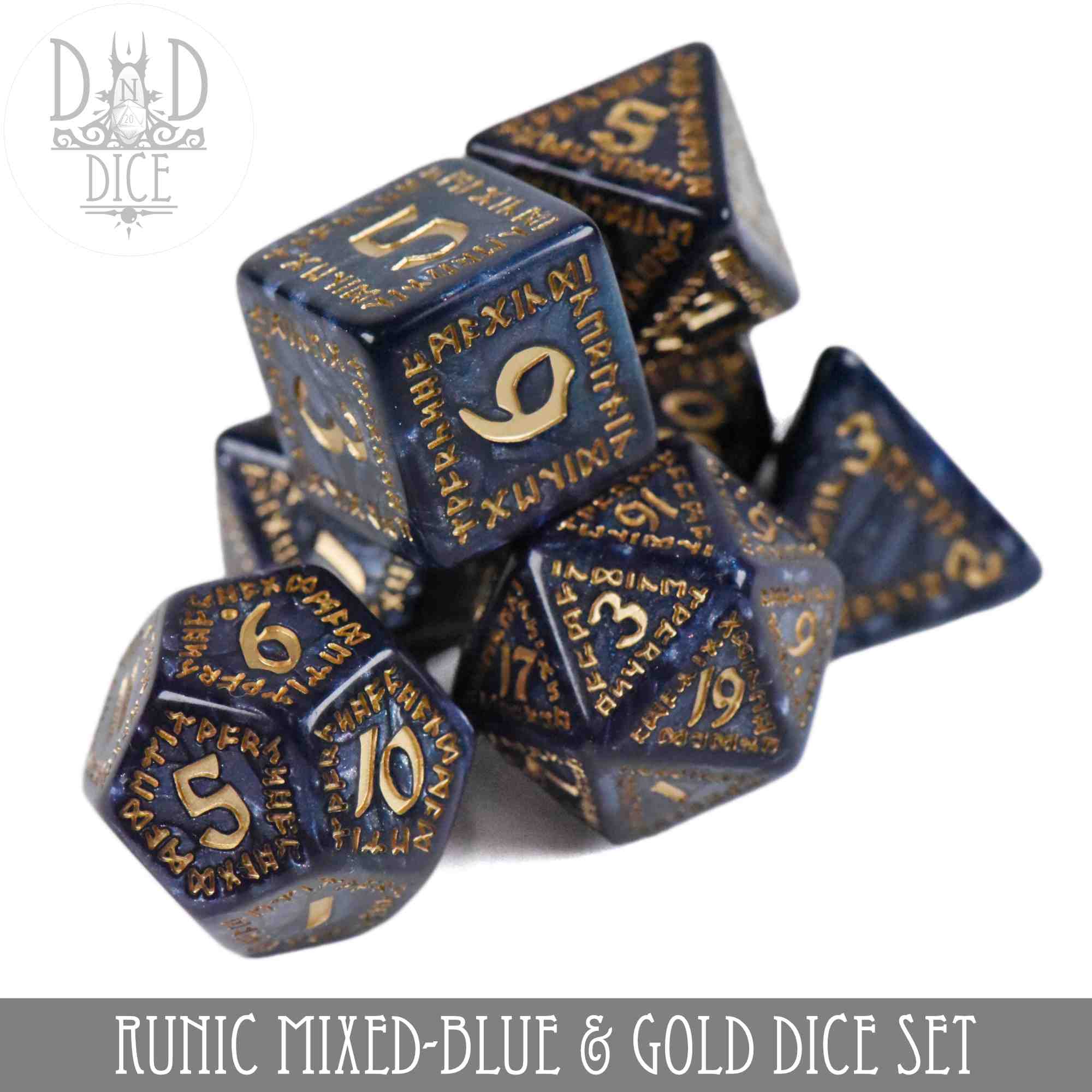 Runic Mixed-Blue & Gold Dice Set