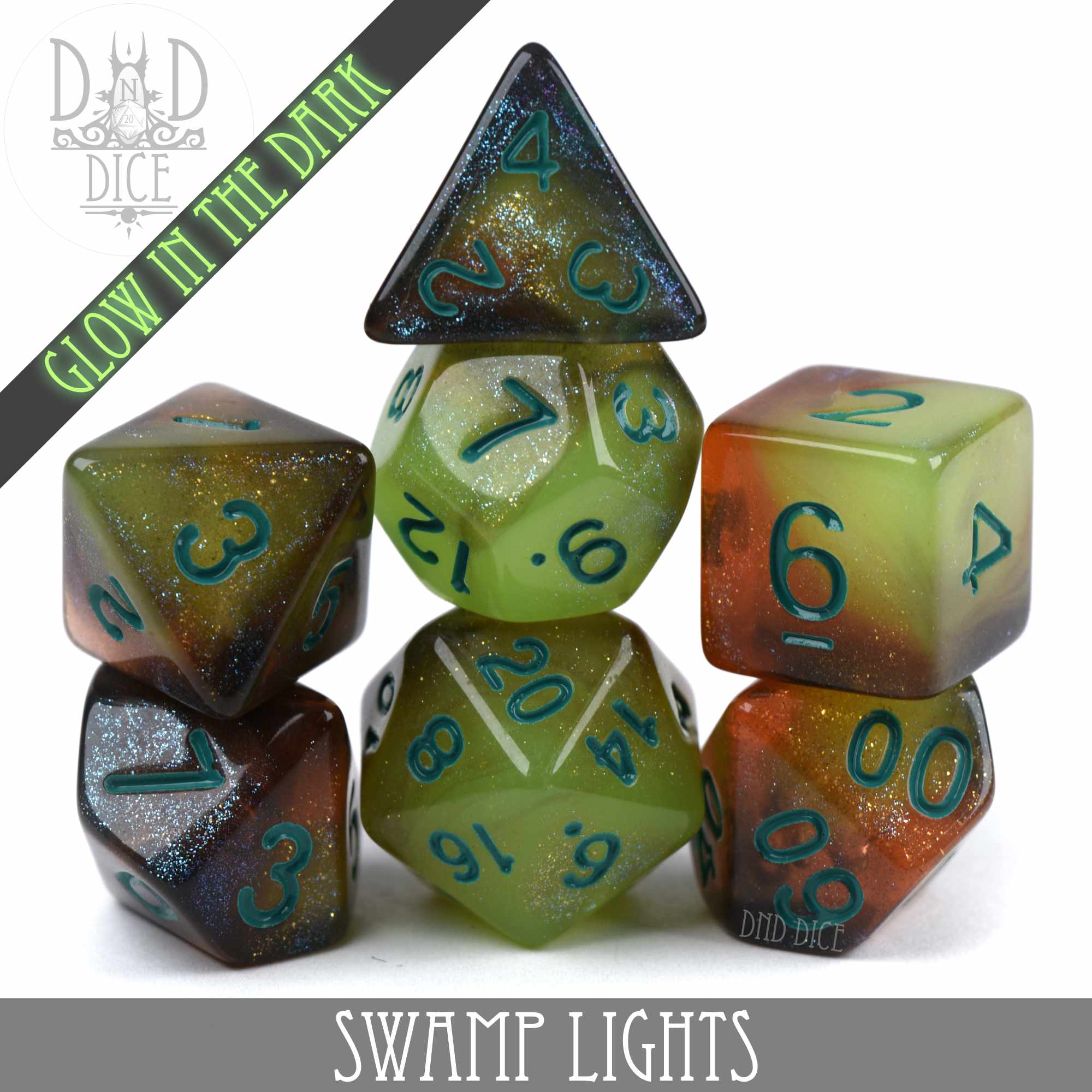 Swamp Lights Glow in the Dark Dice Set