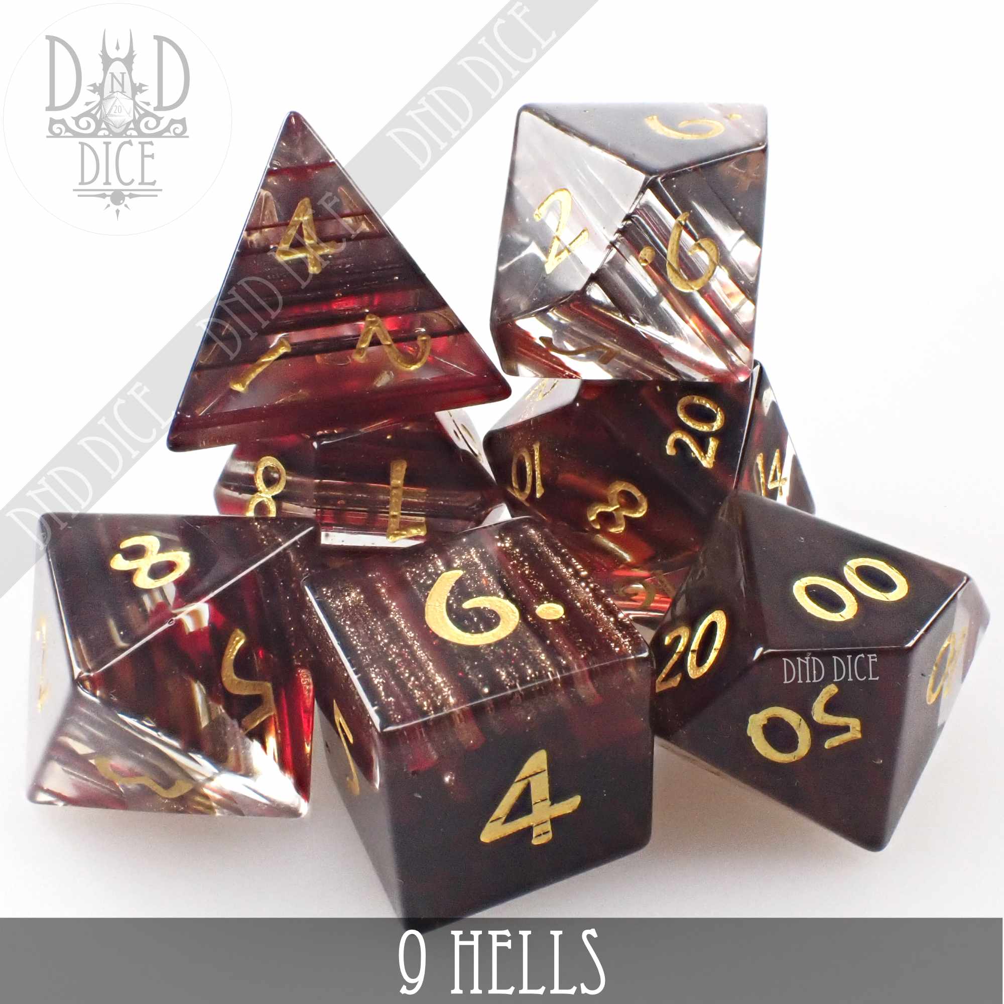 9 Hells Glass Dice Set (Gift Box)