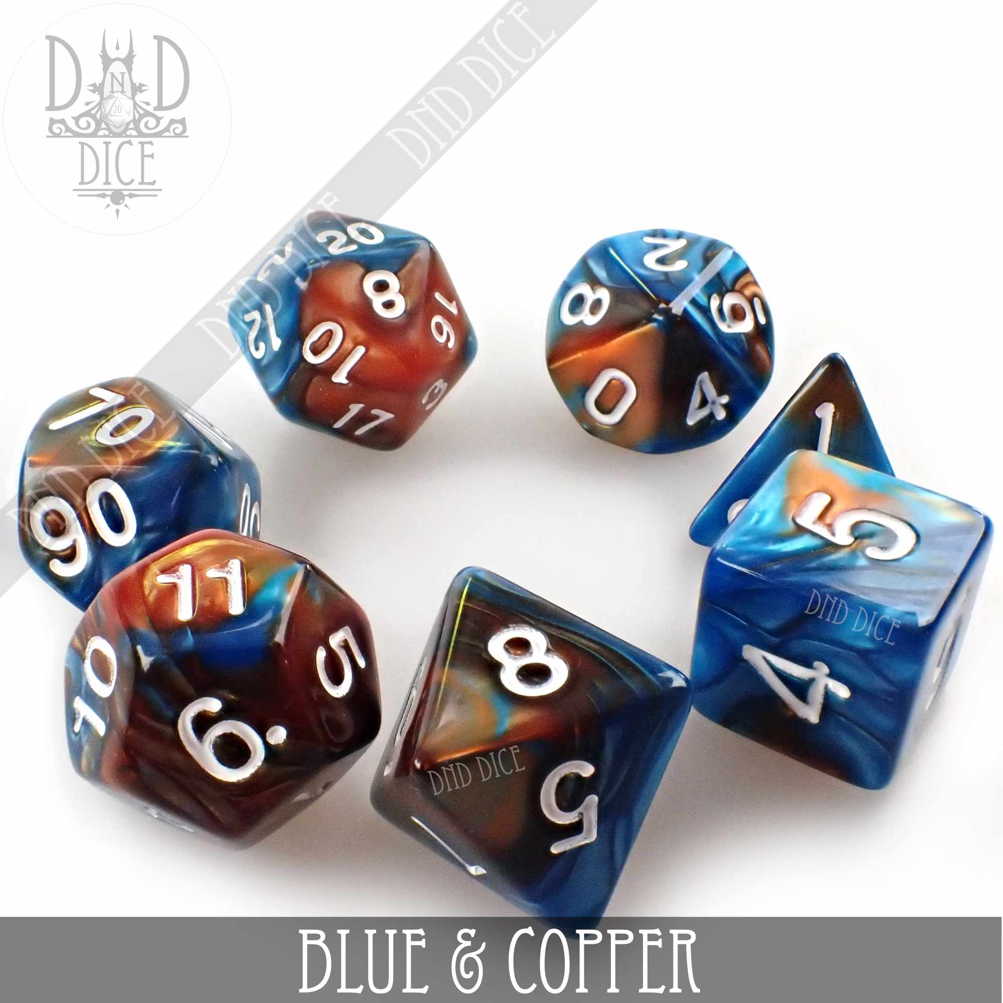 Blue & Copper Dice Set