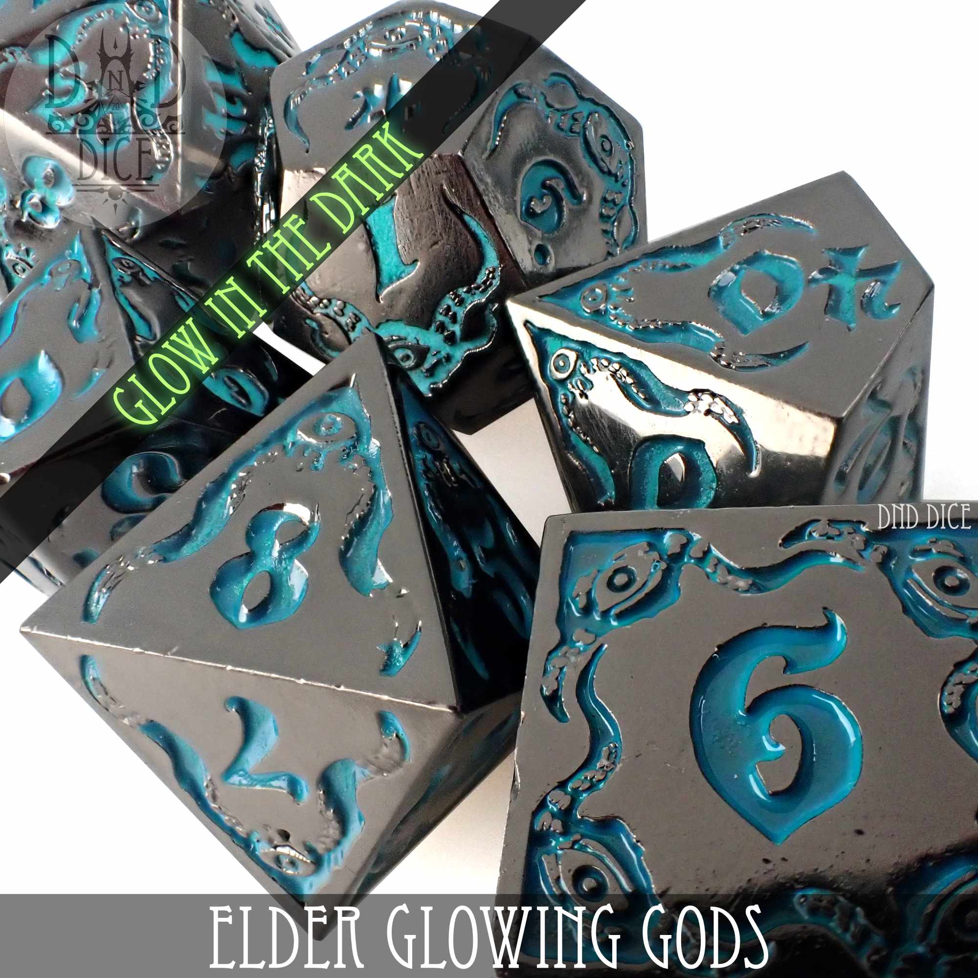 Elder Glowing Gods Metal Dice Set