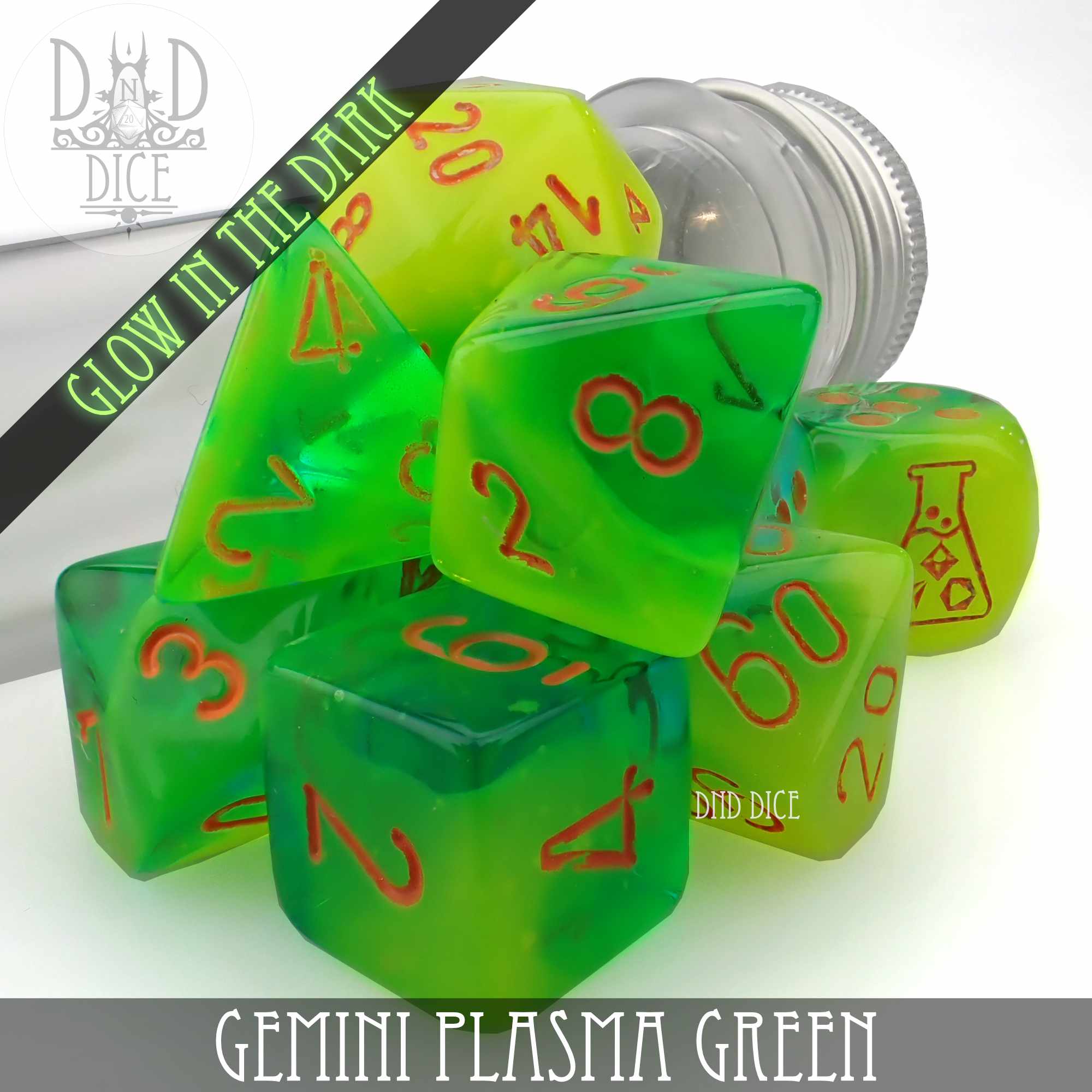Gemini Plasma Green 8 Dice Set (Lab 5 Glow)