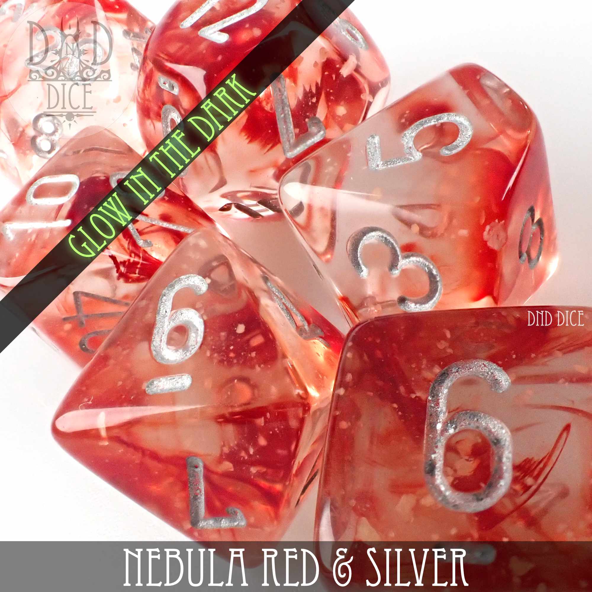 Nebula Red & Silver Dice Set (Glow)