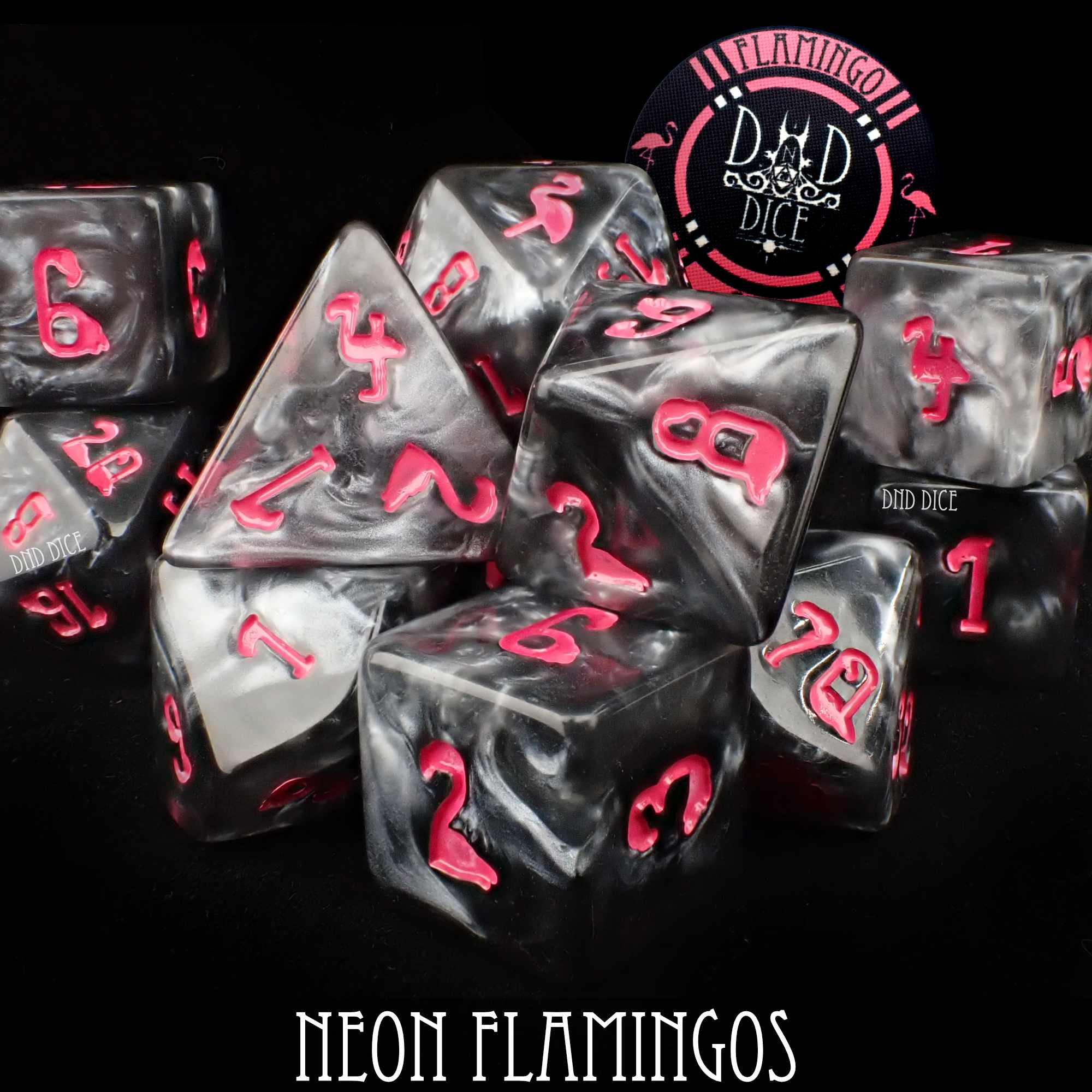 Neon Flamingos 11 Dice Set