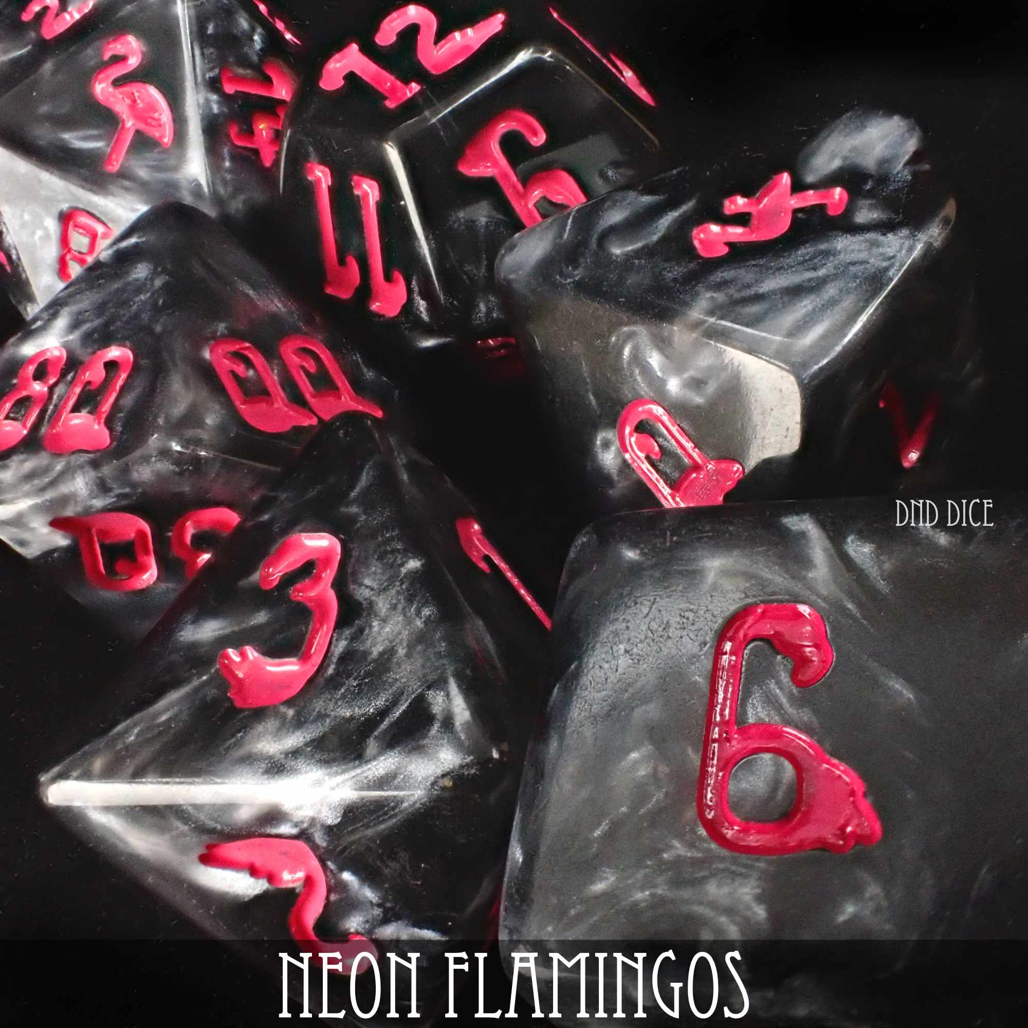 Neon Flamingos 11 Dice Set