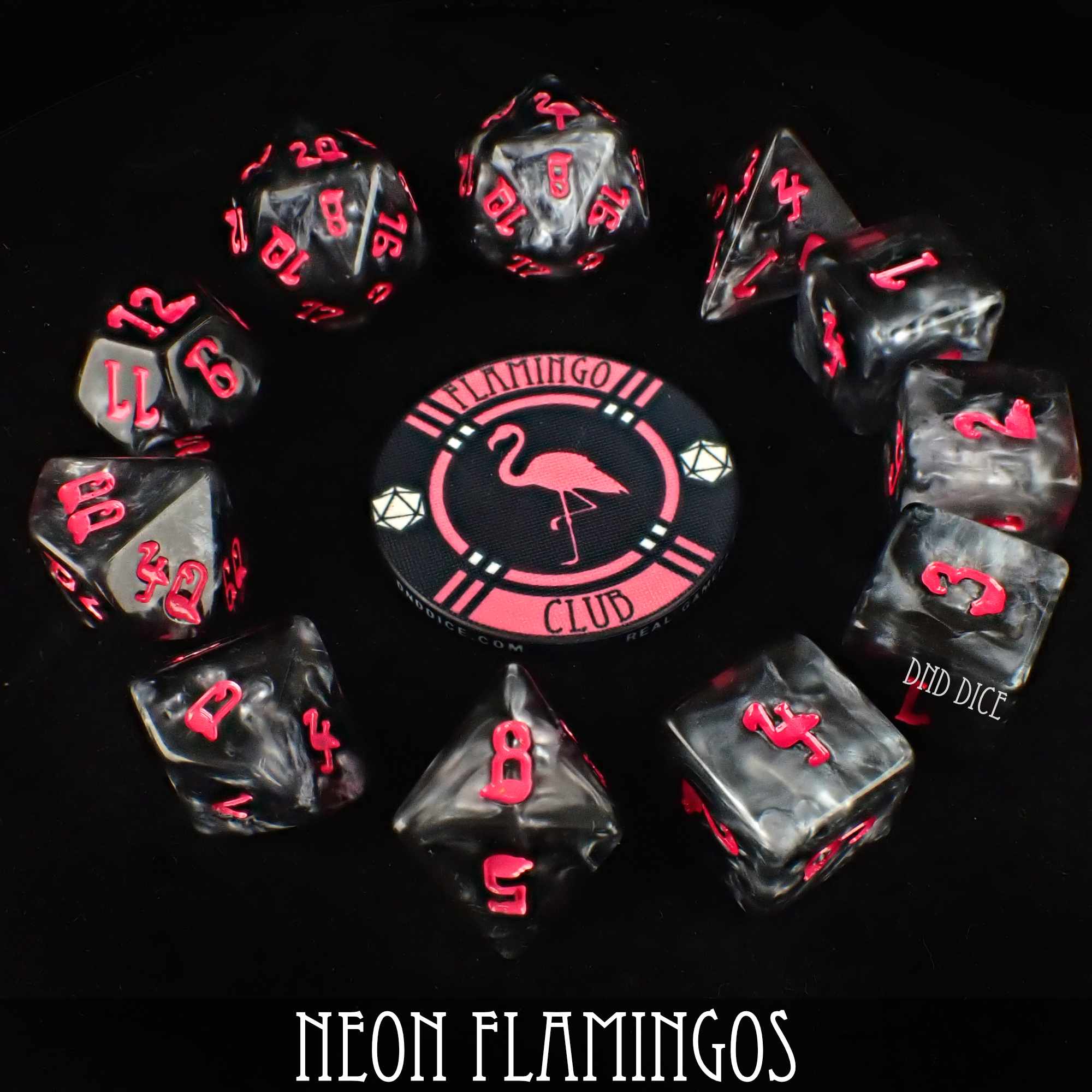 Neon Flamingos 11 Dice Set