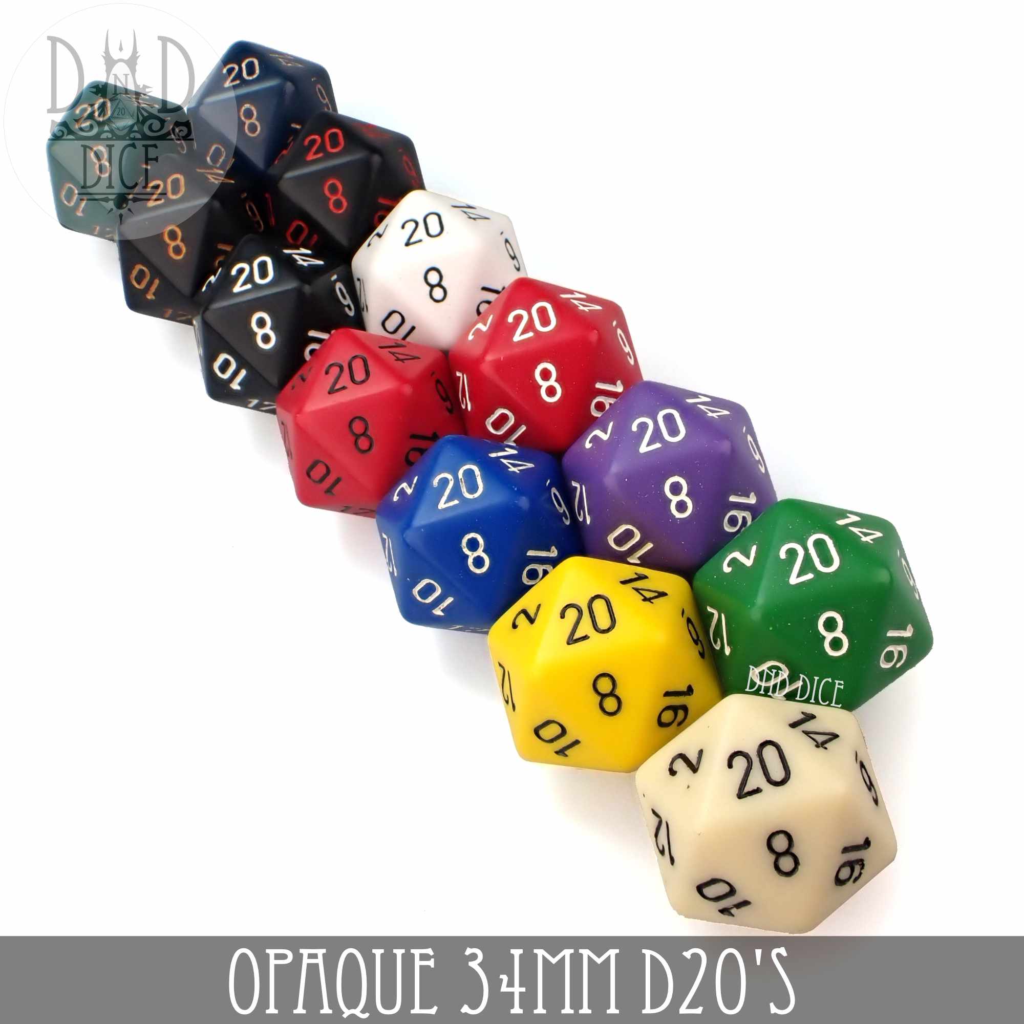 Opaque 34mm D20's (13 Colors)