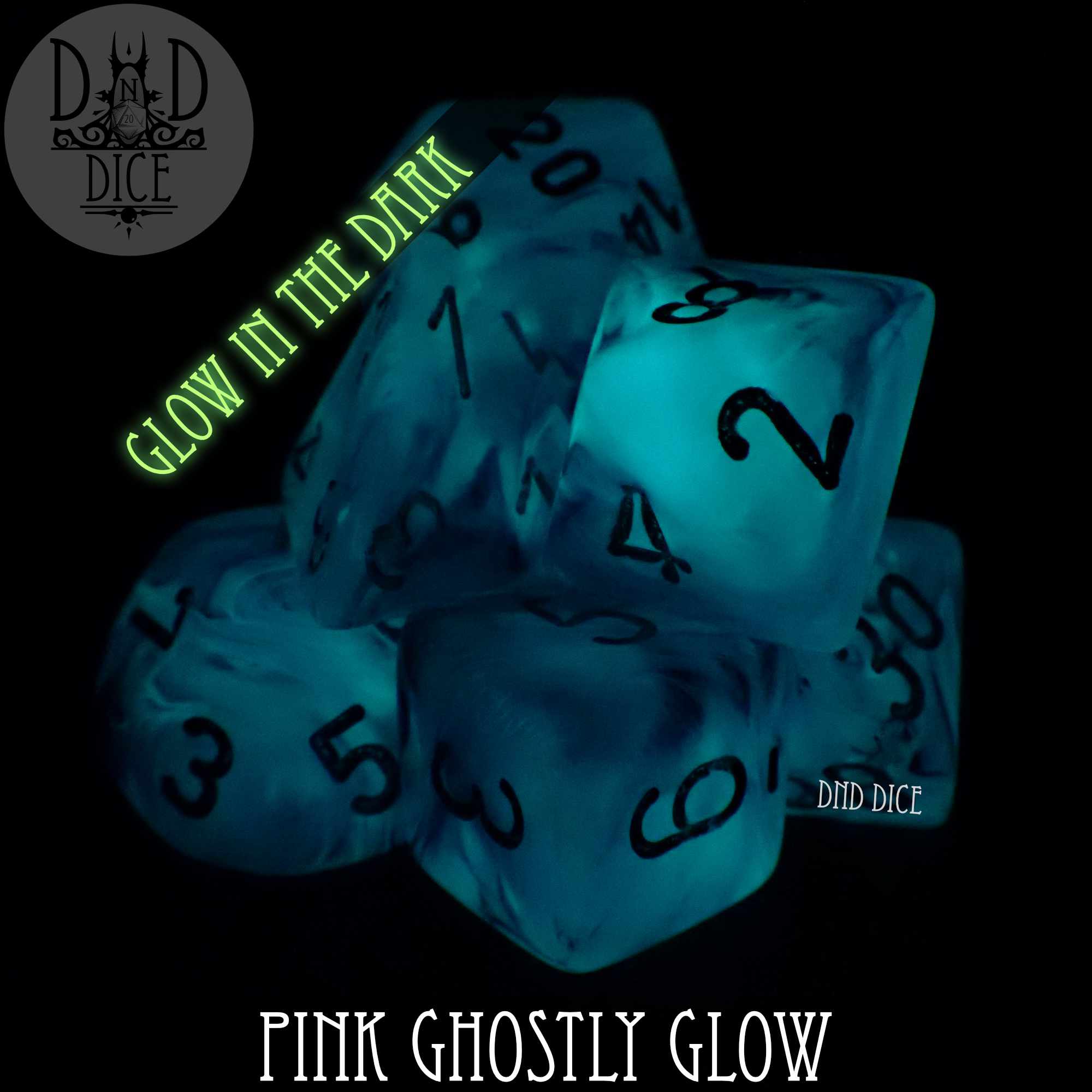 Pink Ghostly Glow Dice Set
