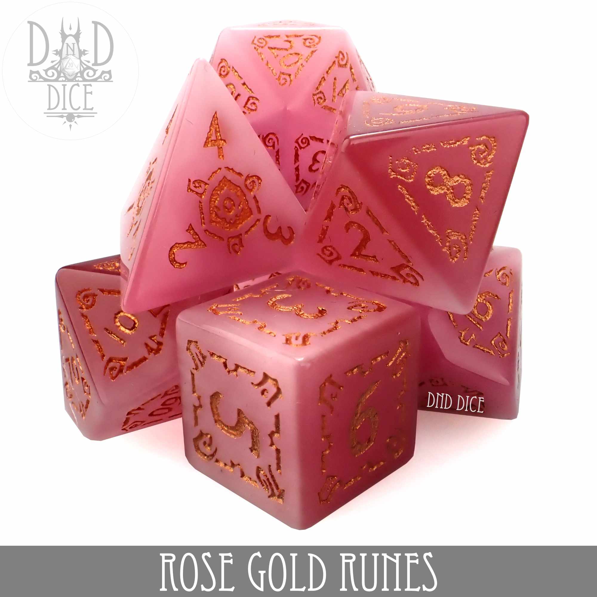 Rose Gold Runes Cat's Eye Dice Set (Gift Box)