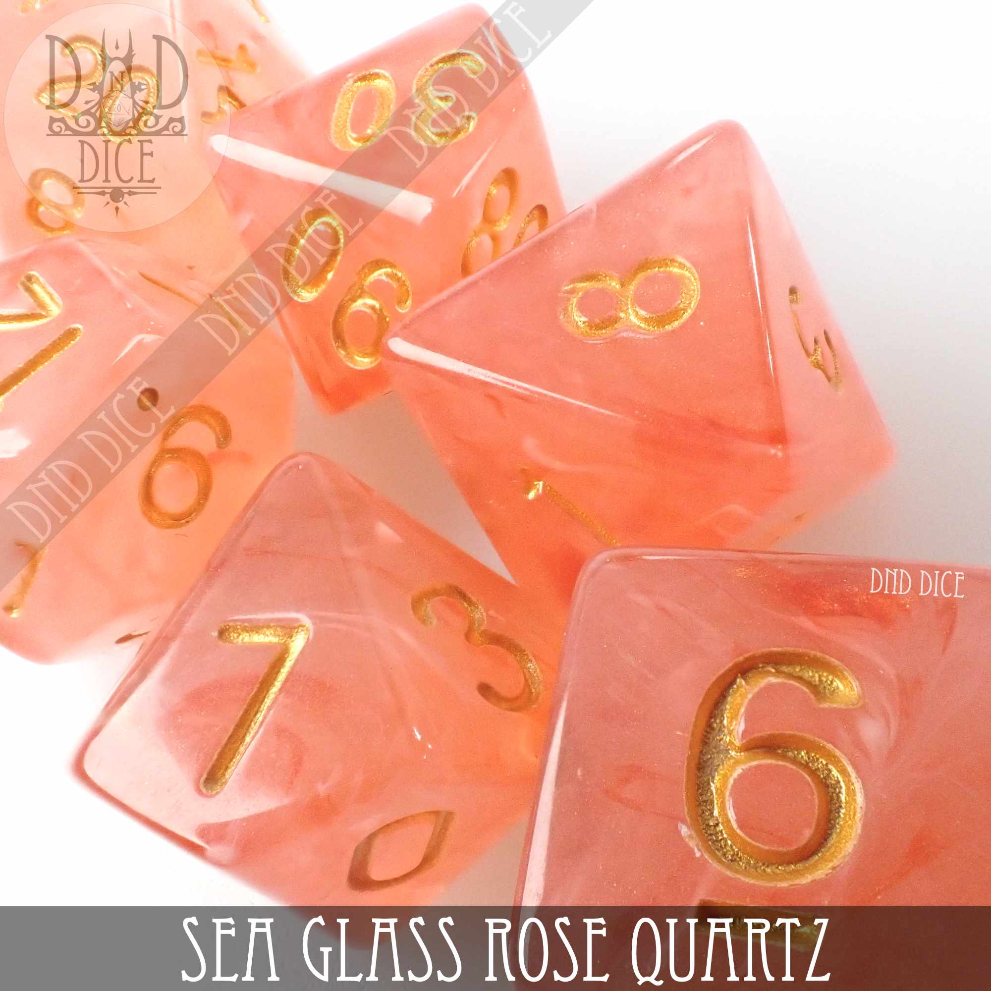 Sea Glass Rose Quartz Dice Set
