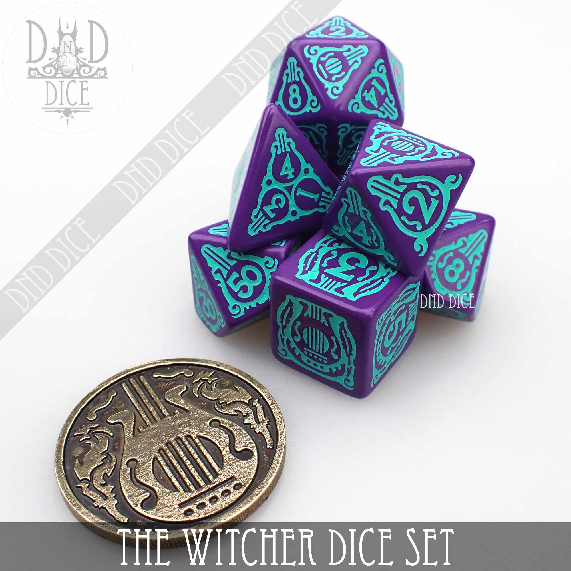 The Witcher Dice Set and Coin - Dandelion / Jaskier