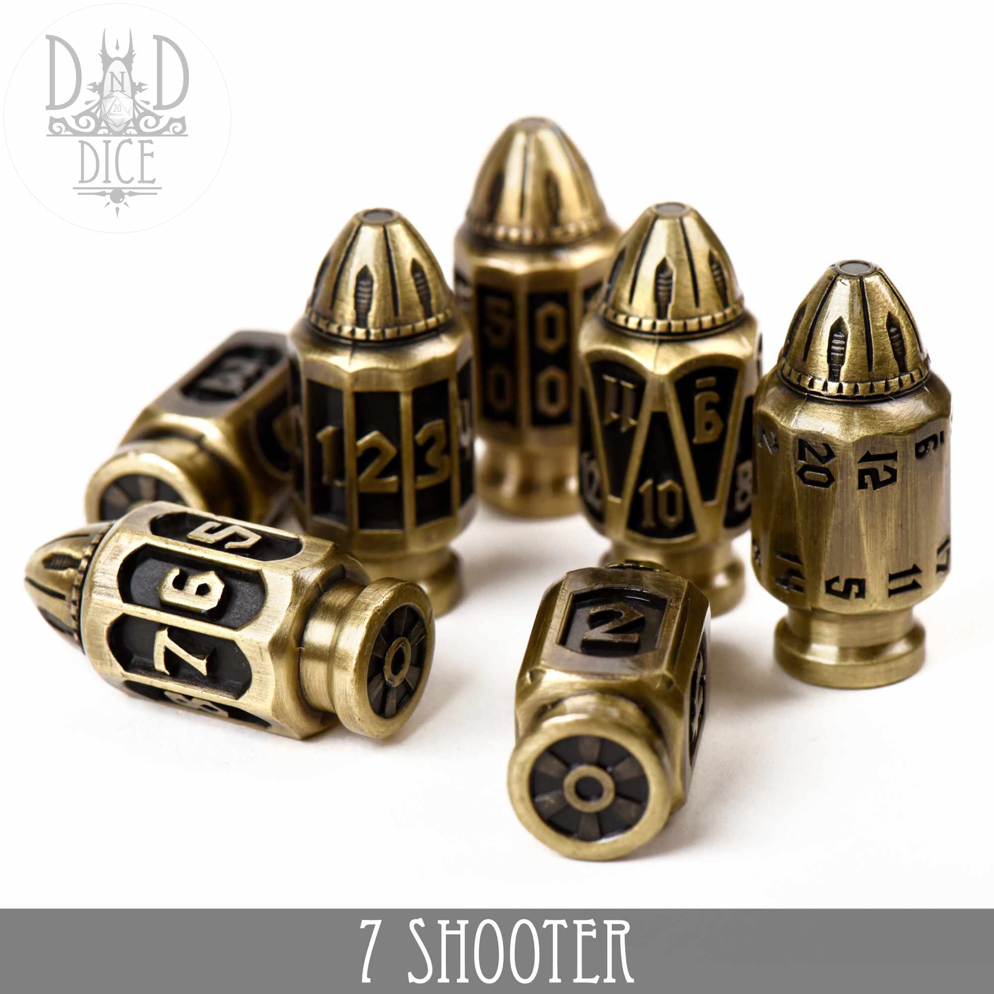 7 Shooter Brass Metal Dice Set