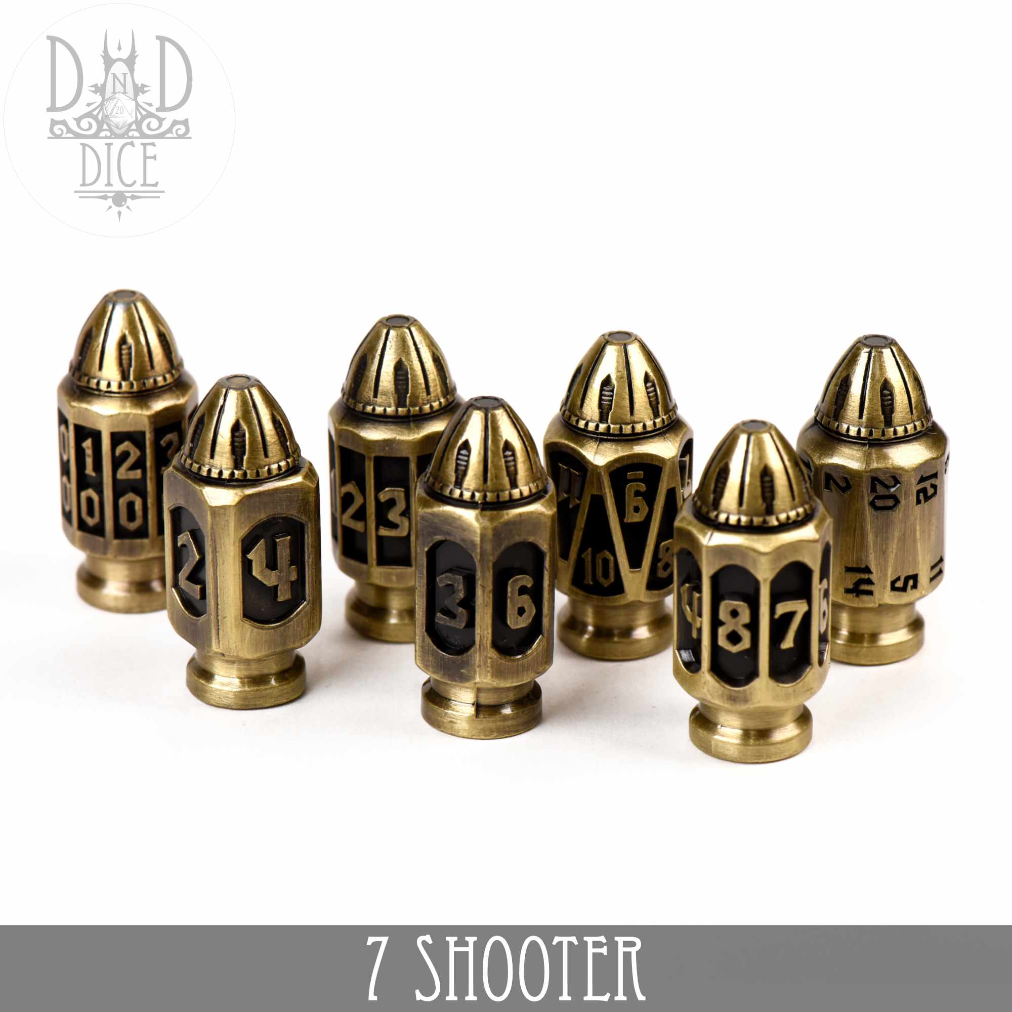 7 Shooter Brass Metal Dice Set