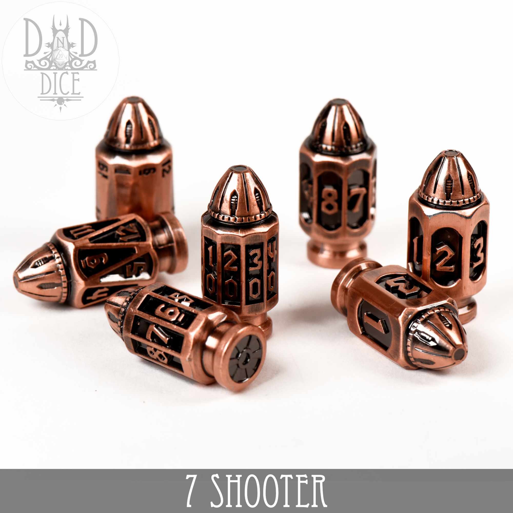 7 Shooter Copper Metal Dice Set