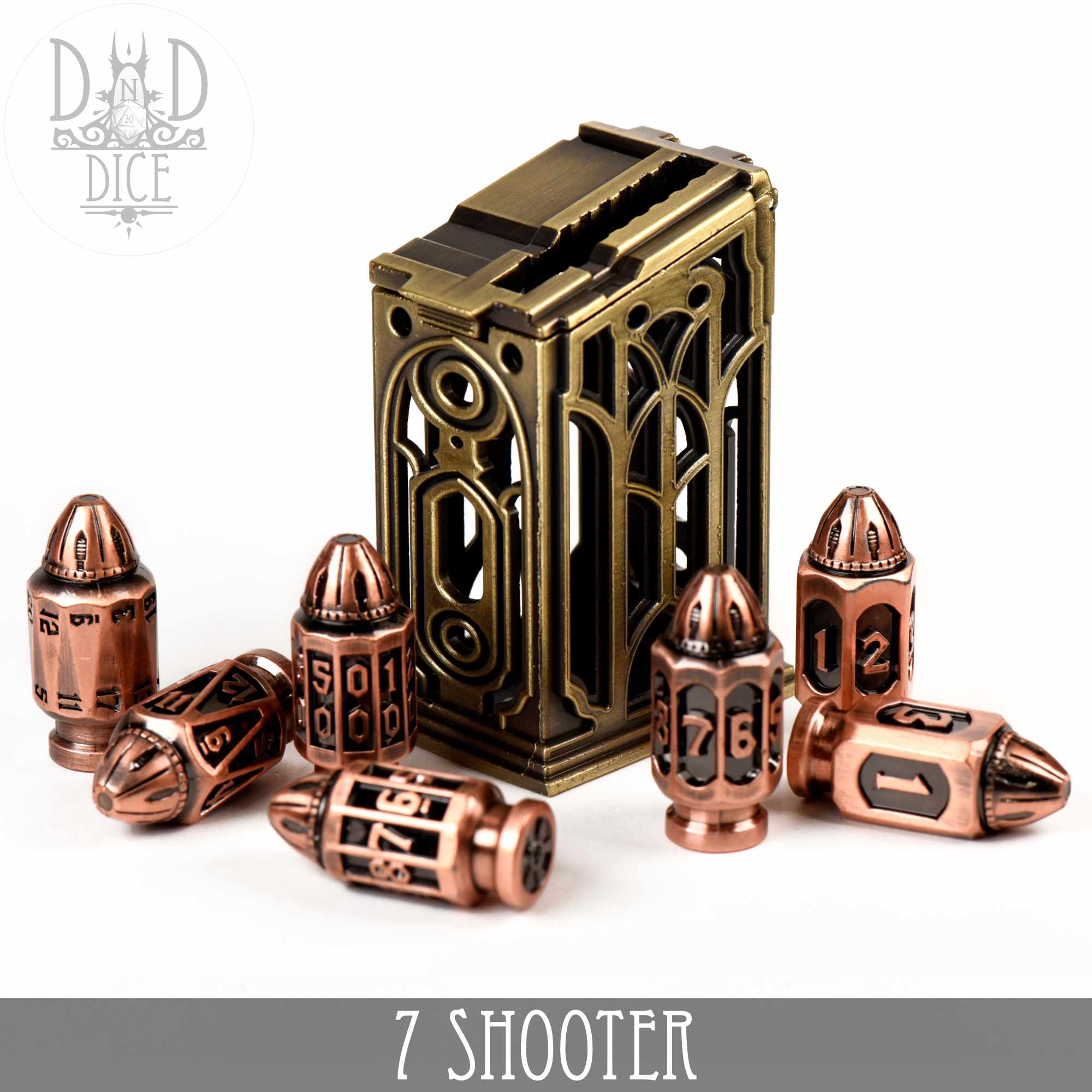 7 Shooter Copper Metal Dice Set