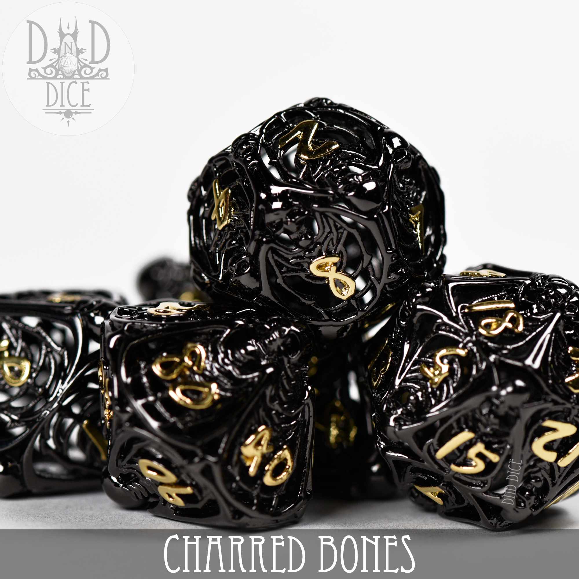 Charred Bones Hollow Metal Dice Set (Gift Box)