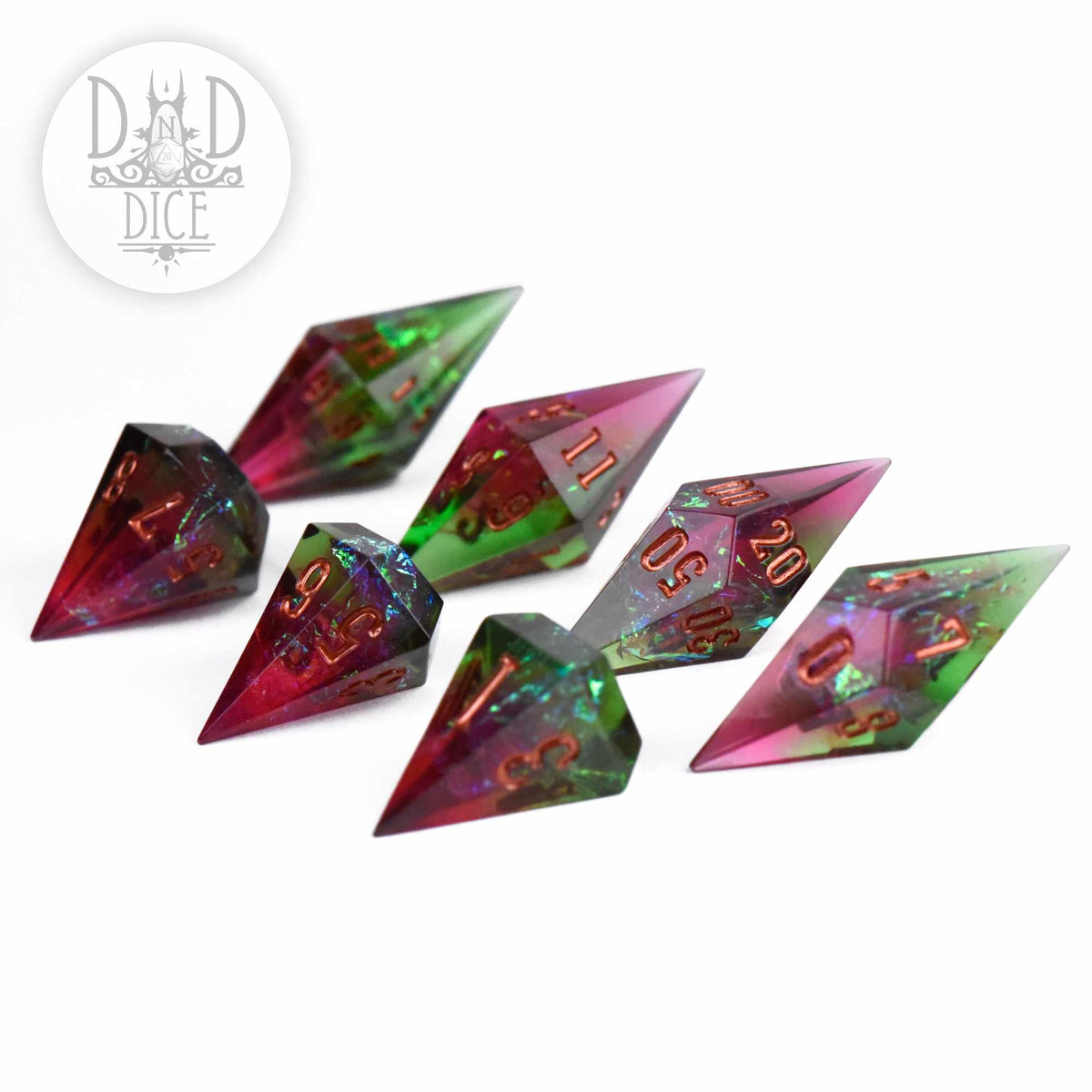 Crystal Shards Blood Emerald Handmade Dice Set