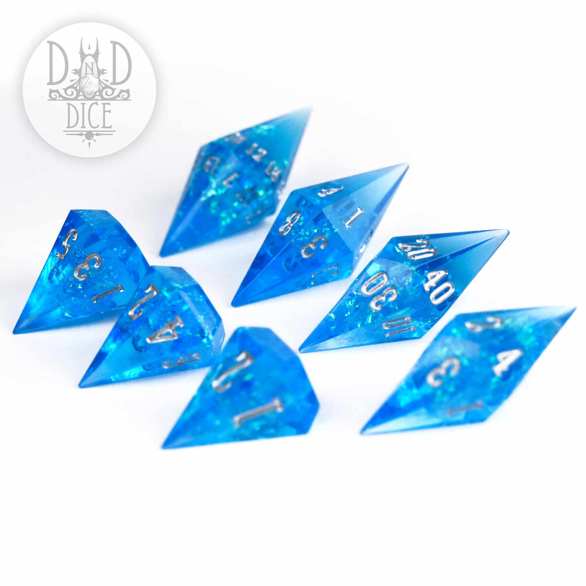 Crystal Shards Sapphire Handmade Dice Set