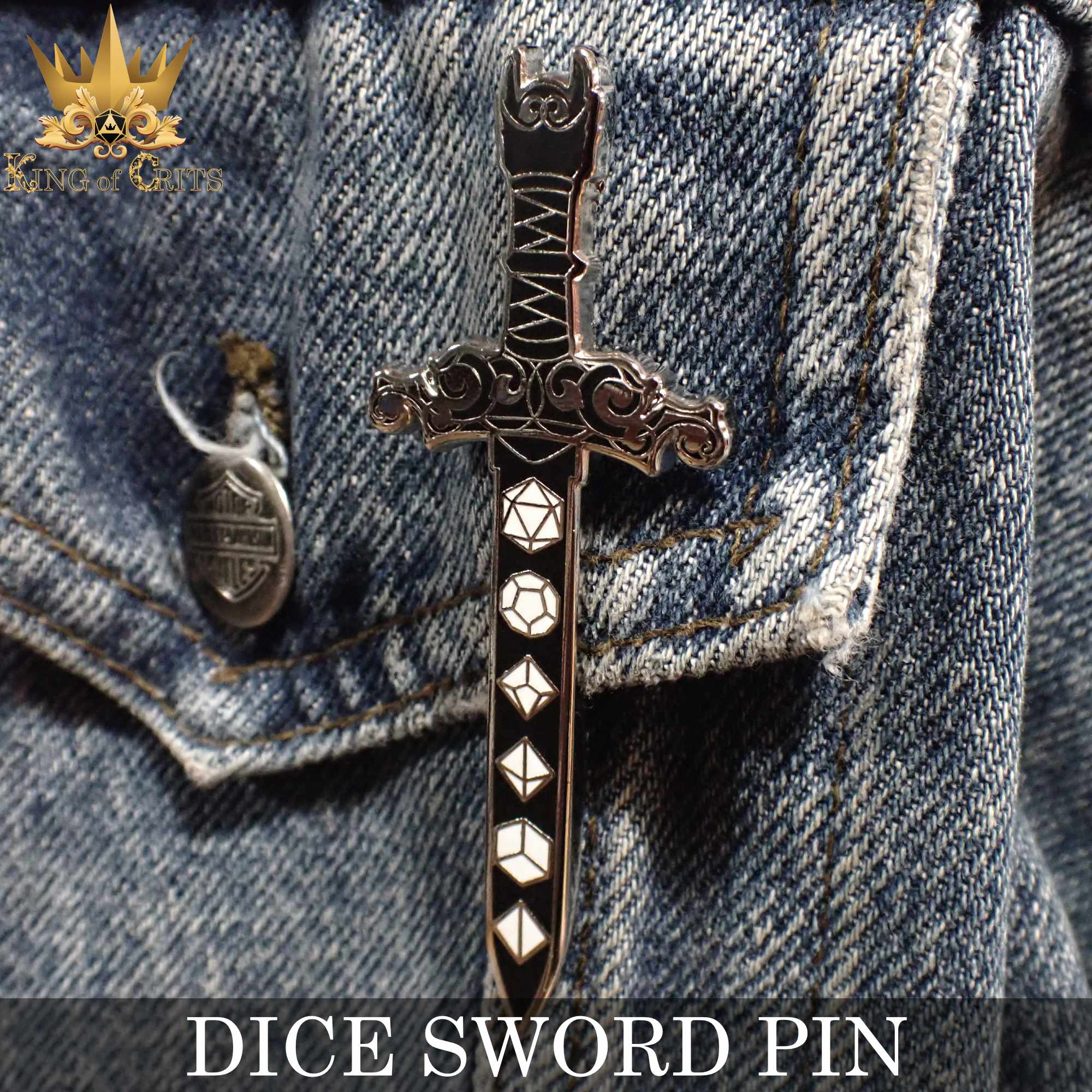 Polyhedral Dice Sword Pin