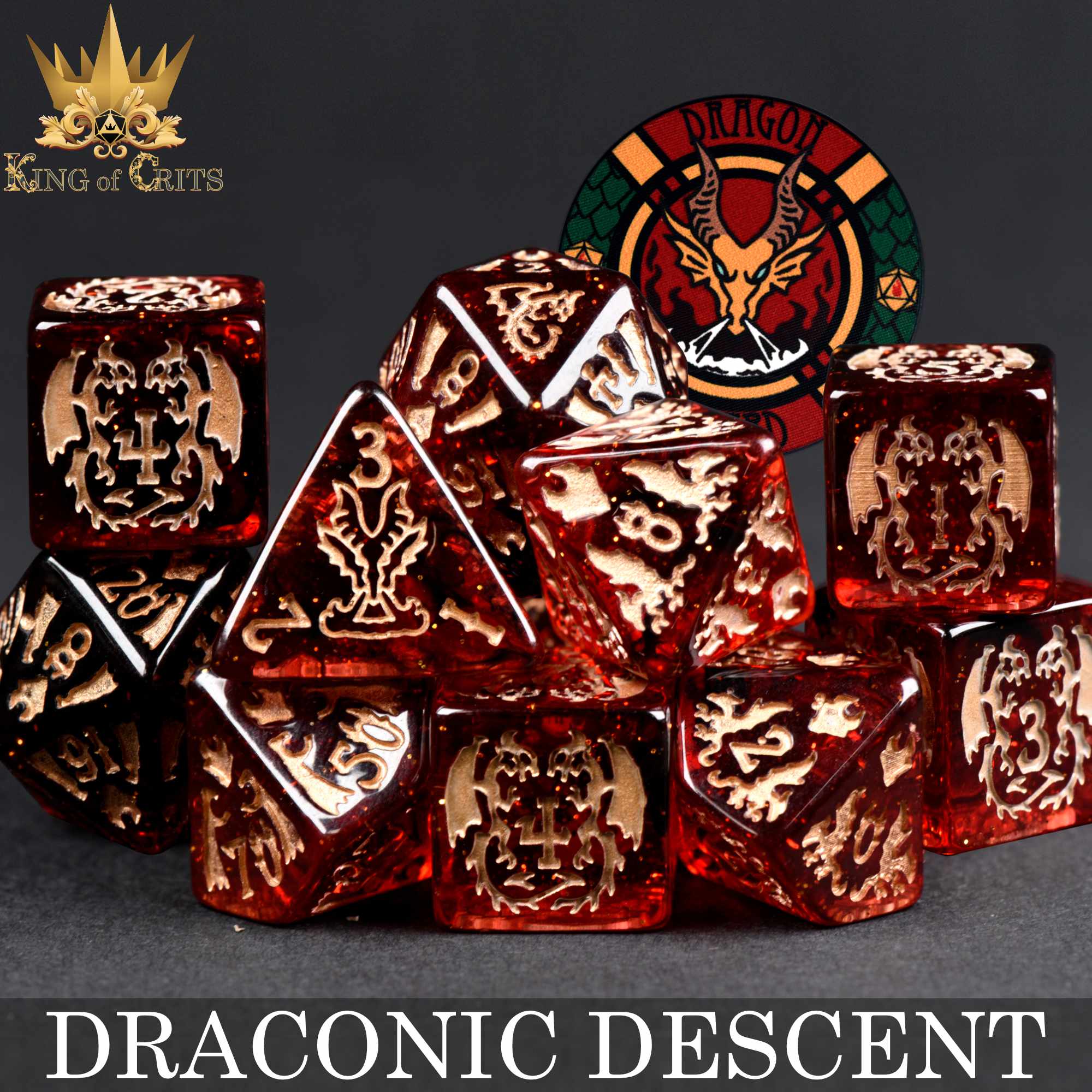 Dragon D&D buy Dice Container with Metal D20 Set and Crystal,-KX