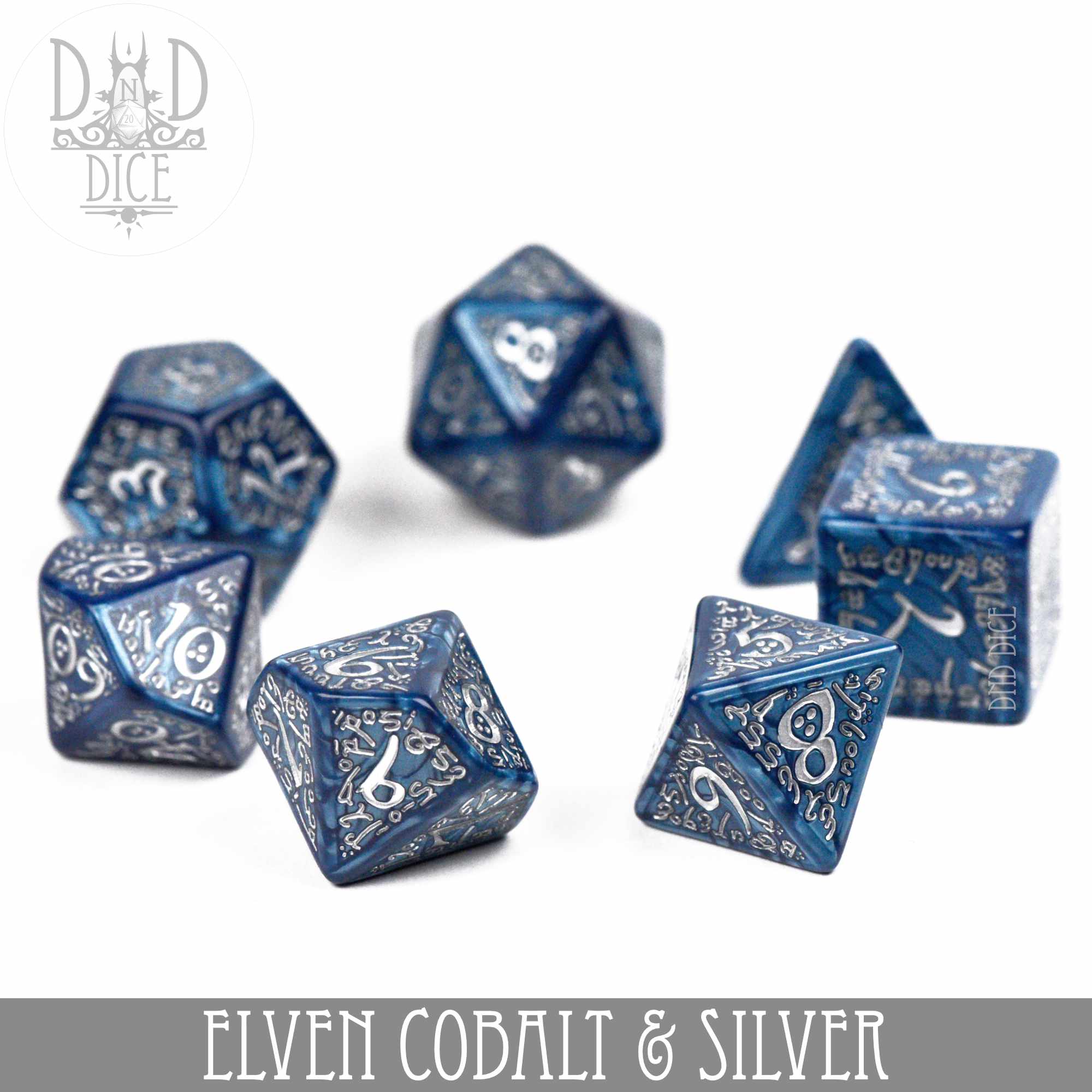 Elven Cobalt & Silver Dice Set