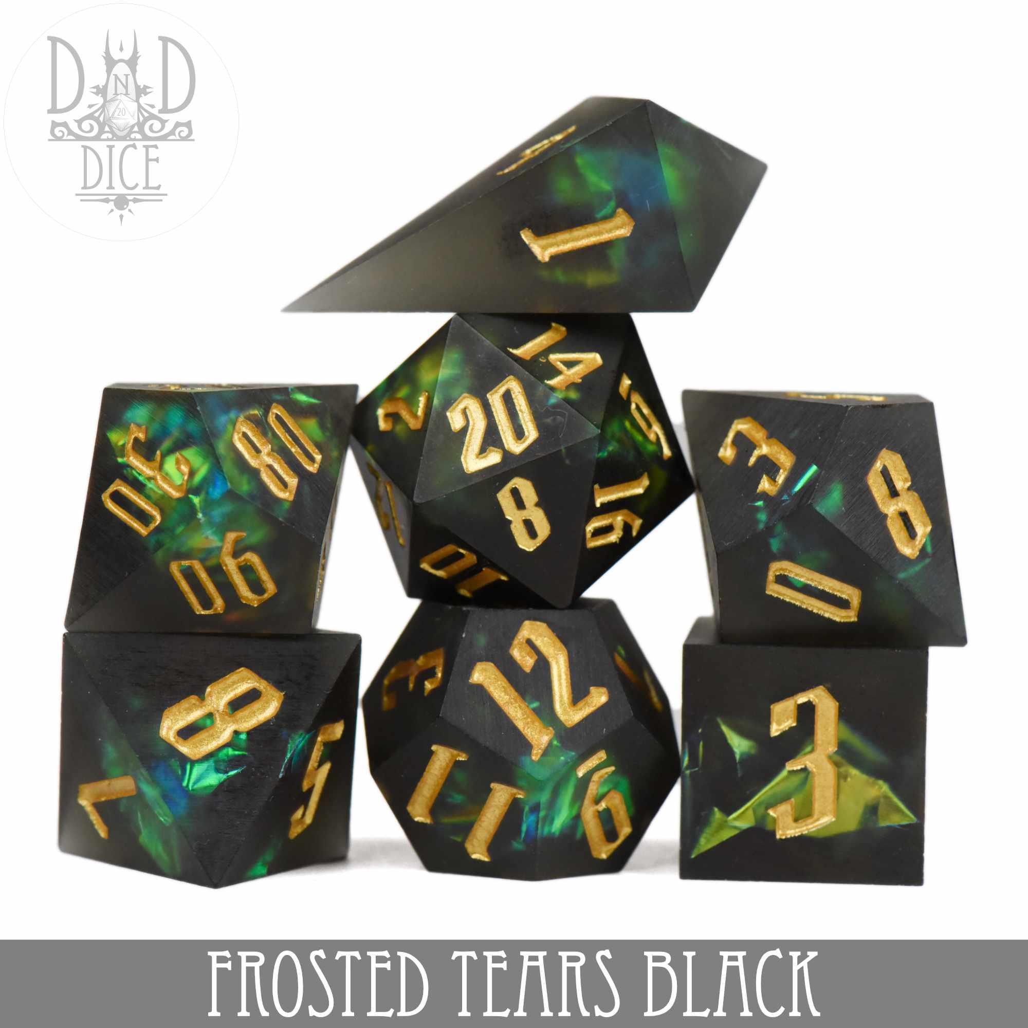 Frosted Tears Black Handmade Dice Set