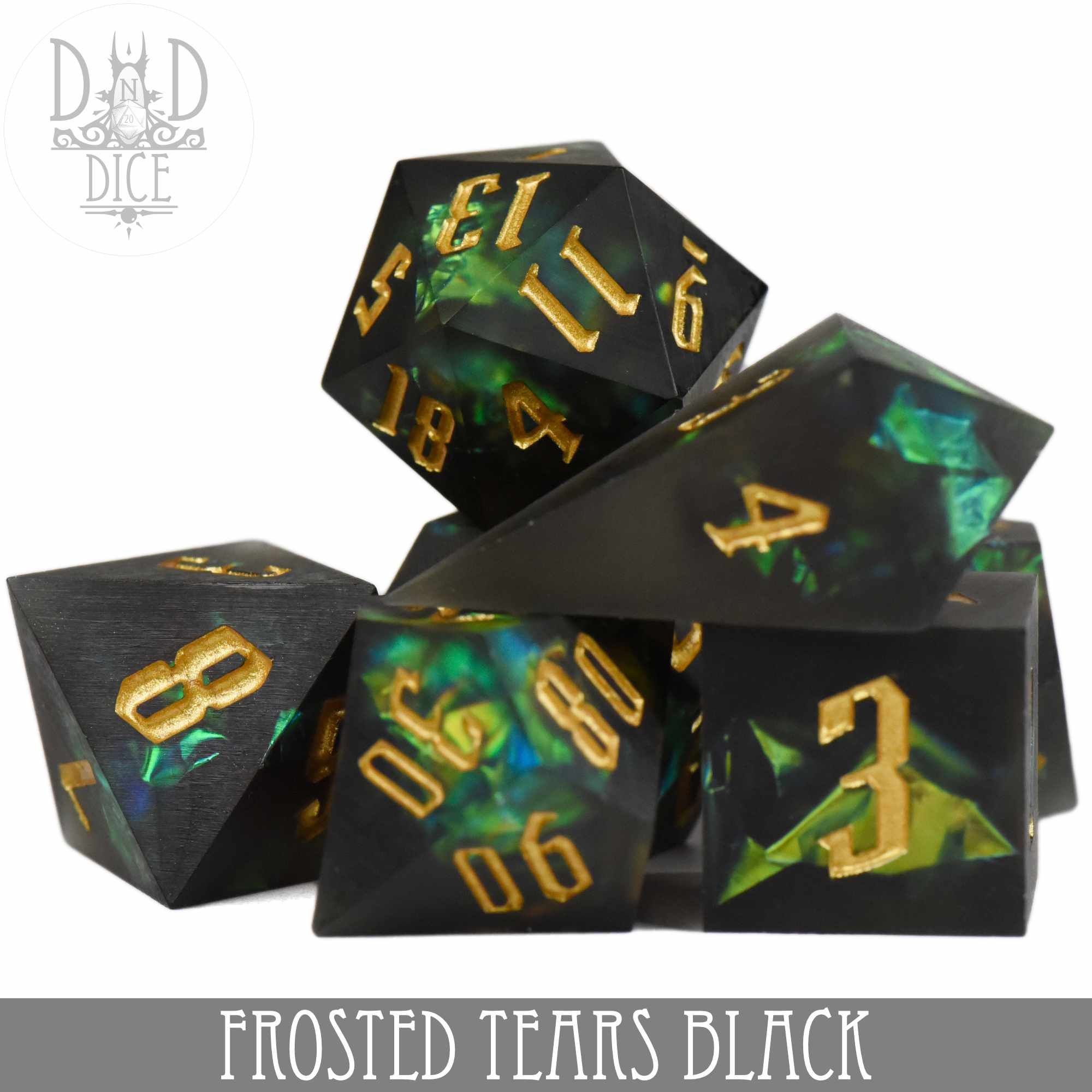 Frosted Tears Black Handmade Dice Set