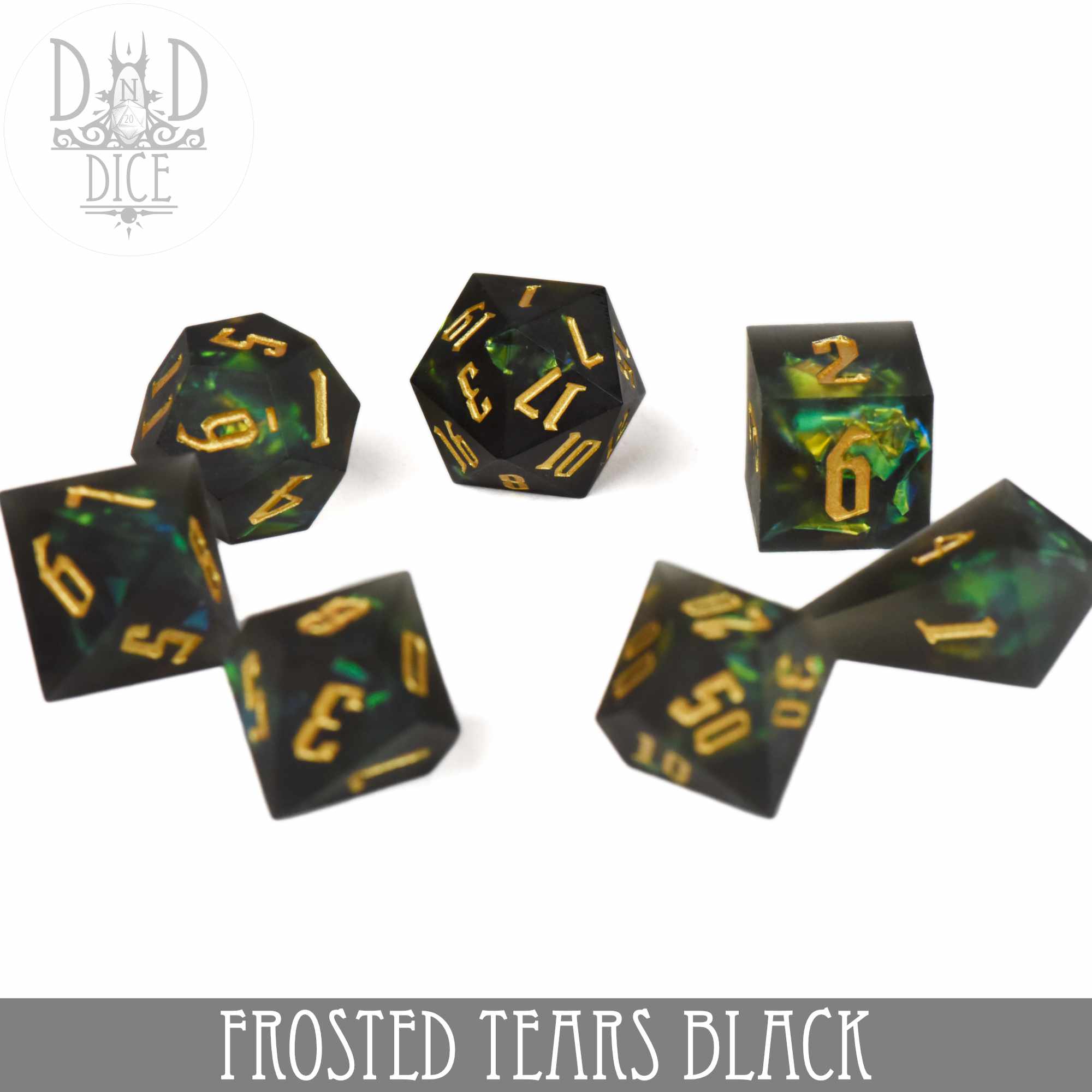 Frosted Tears Black Handmade Dice Set