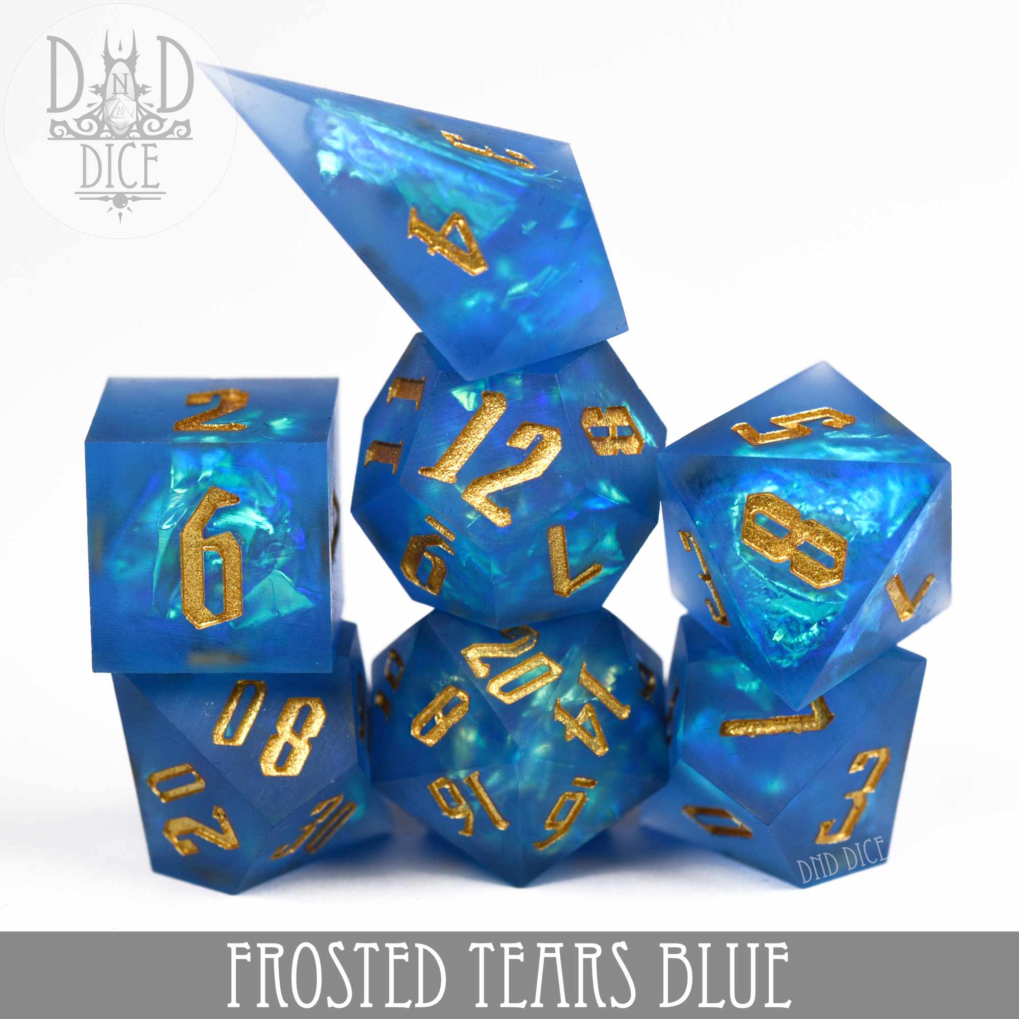 Frosted Tears Blue Handmade Dice Set