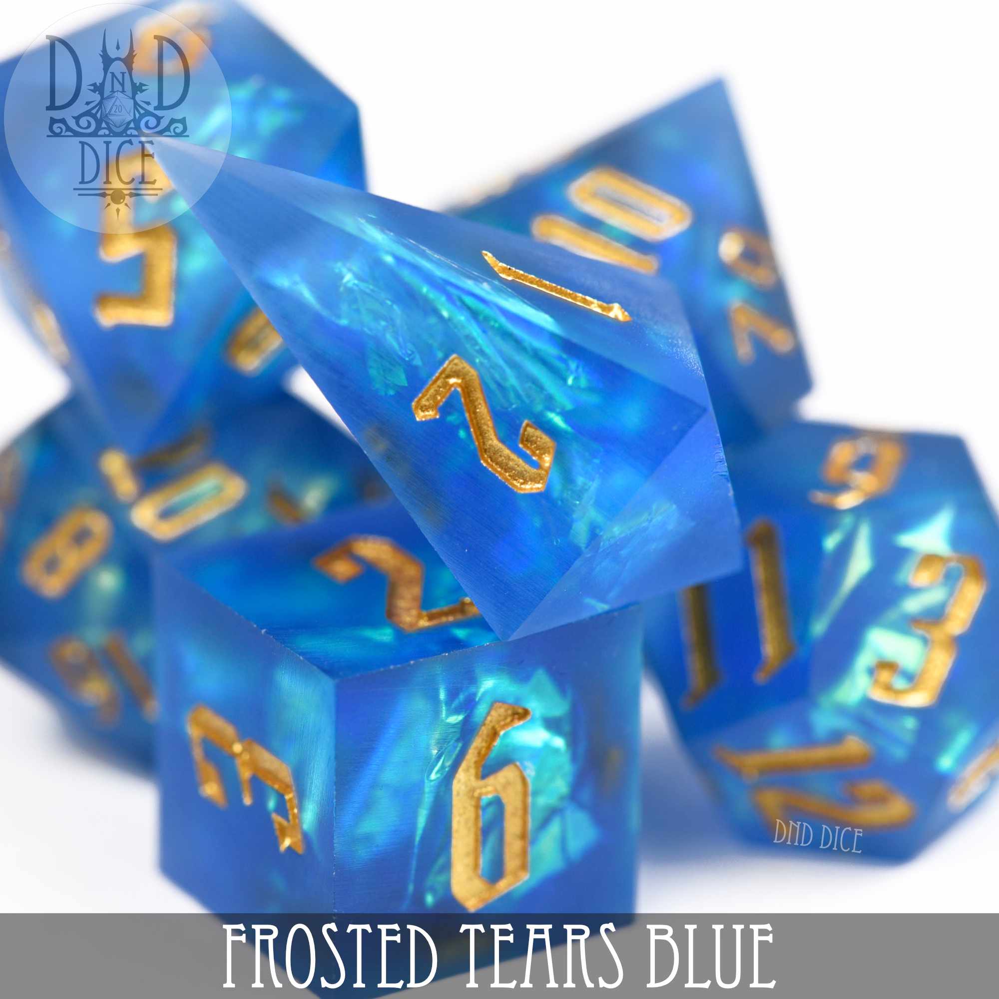Frosted Tears Blue Handmade Dice Set