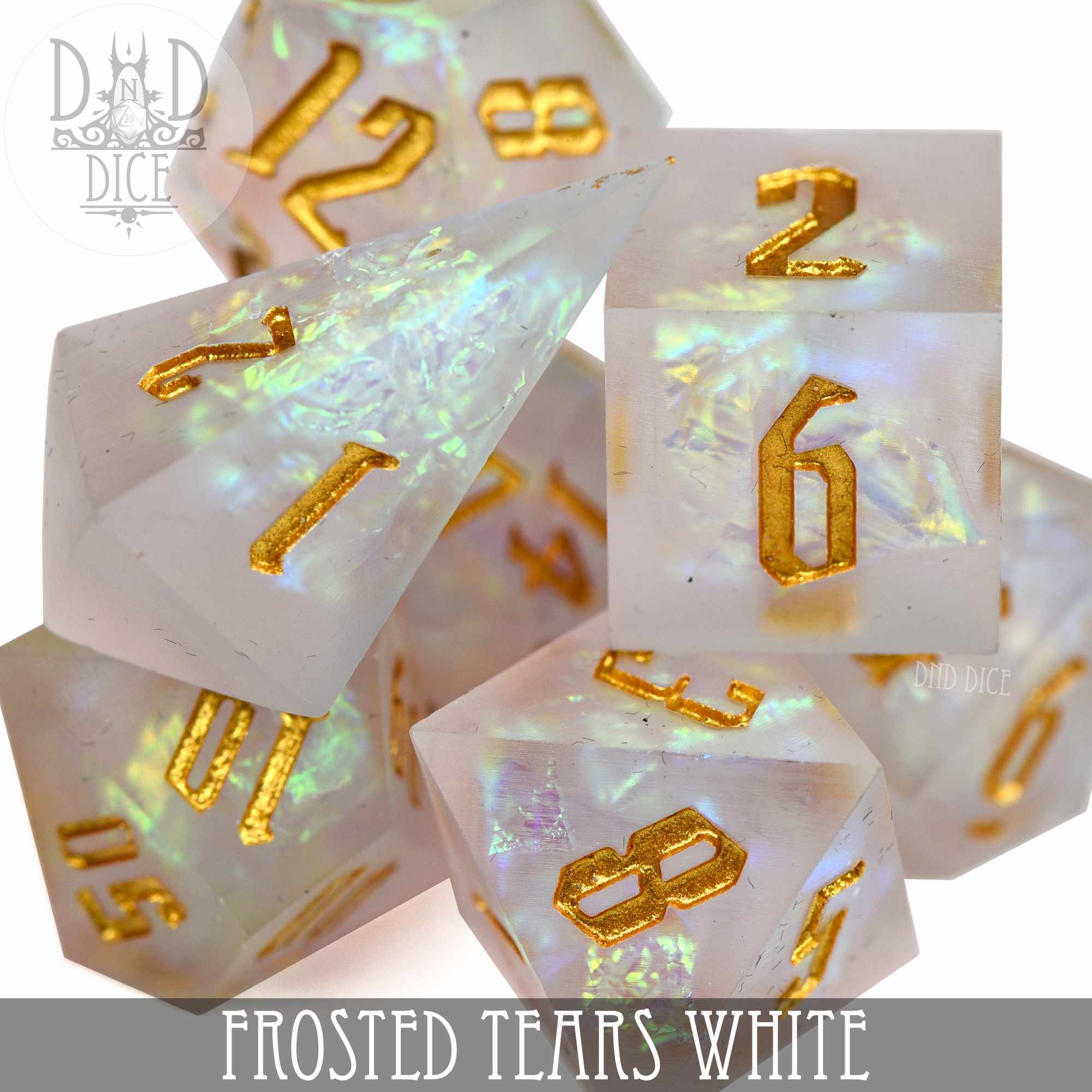 Frosted Tears White Handmade Dice Set