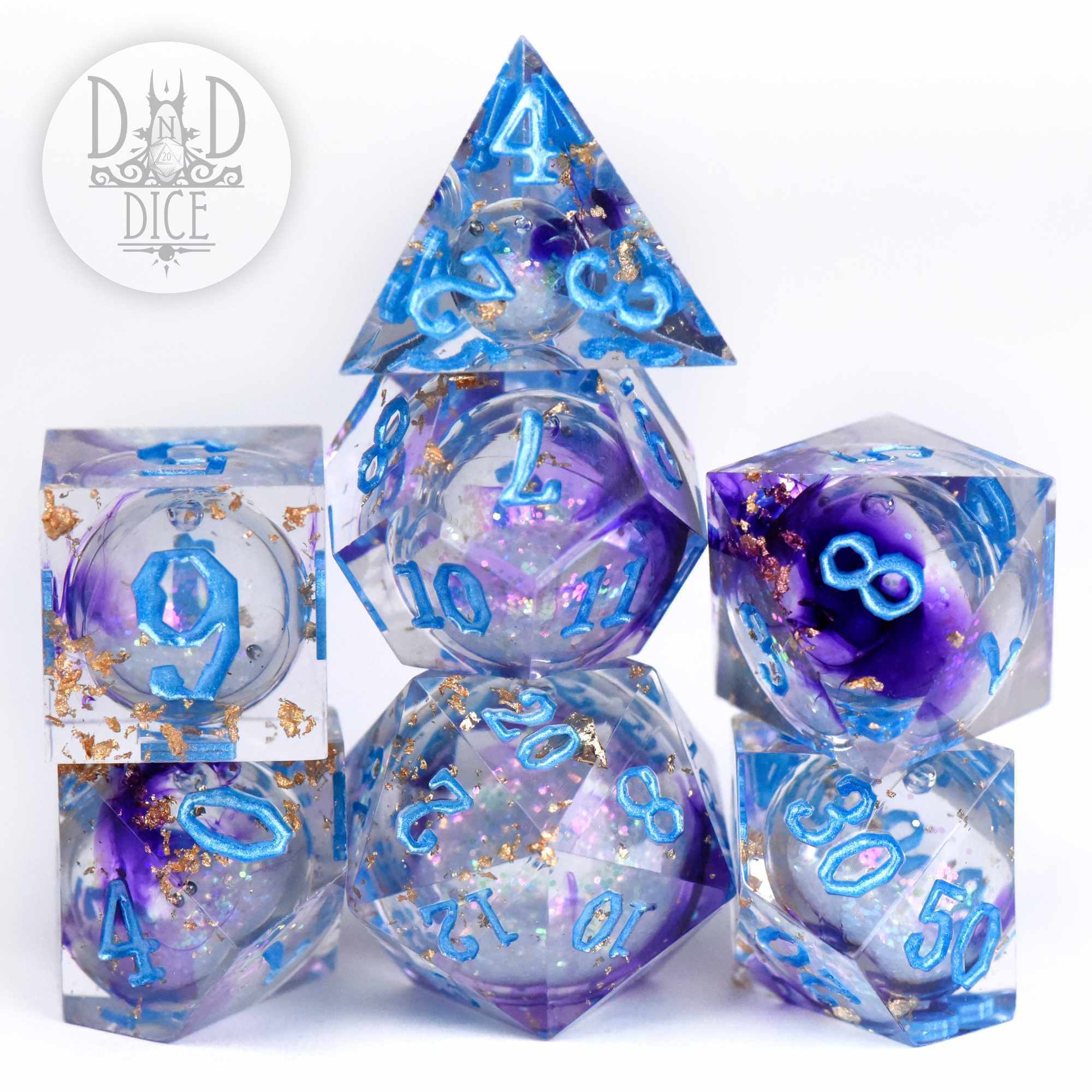 Periwinkle Powder Liquid Core Dice Set