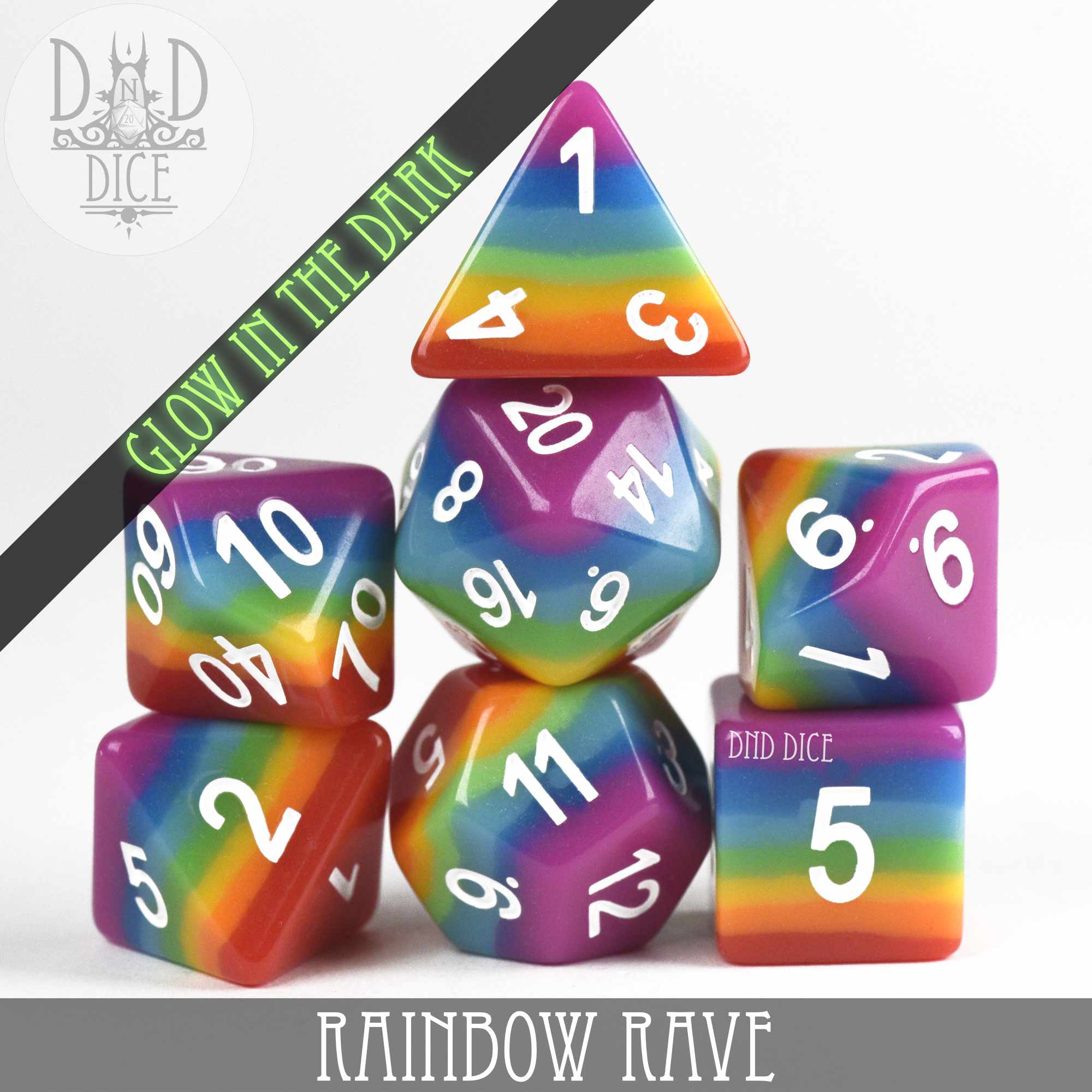 Rainbow Rave Glow Dice Set