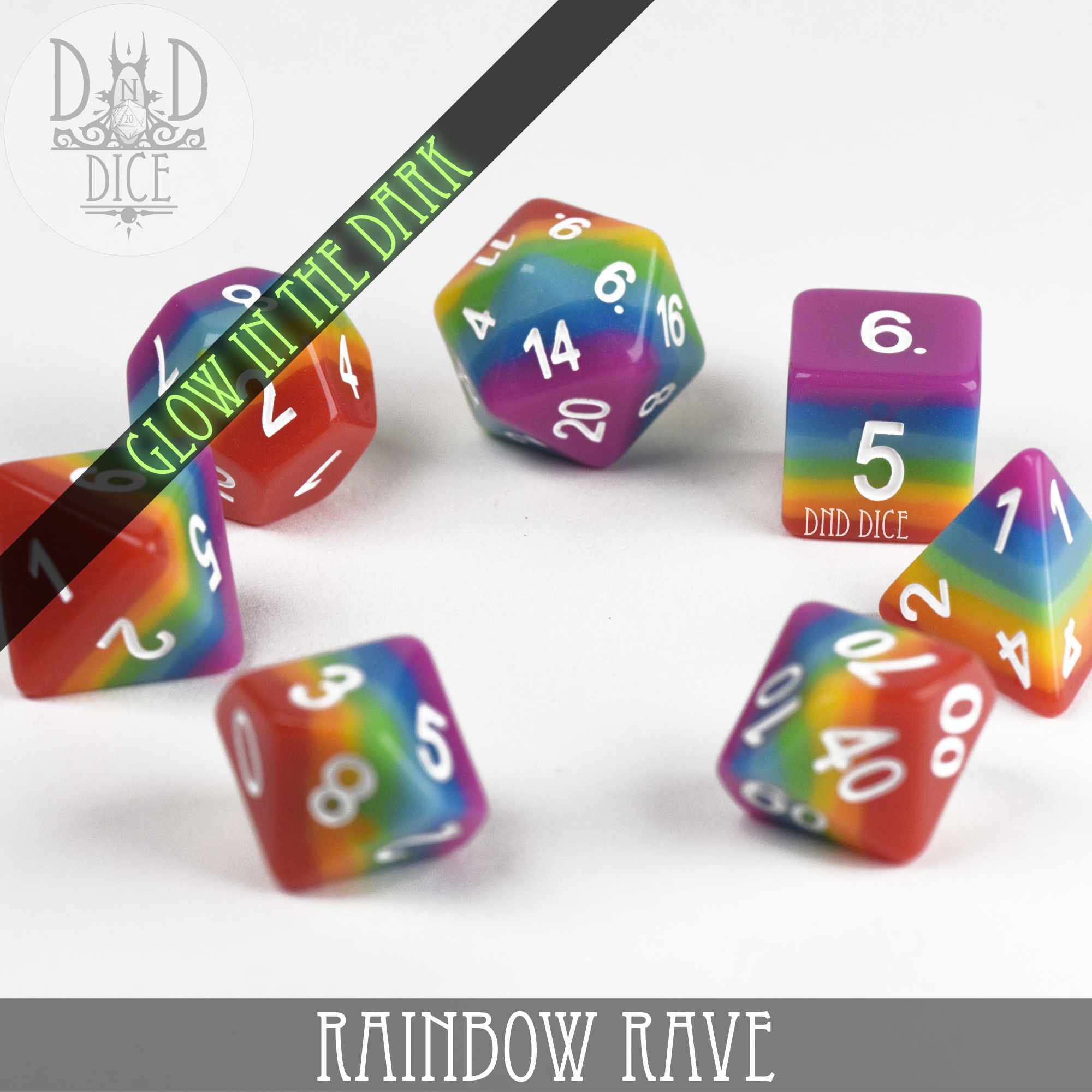 Rainbow Rave Glow Dice Set