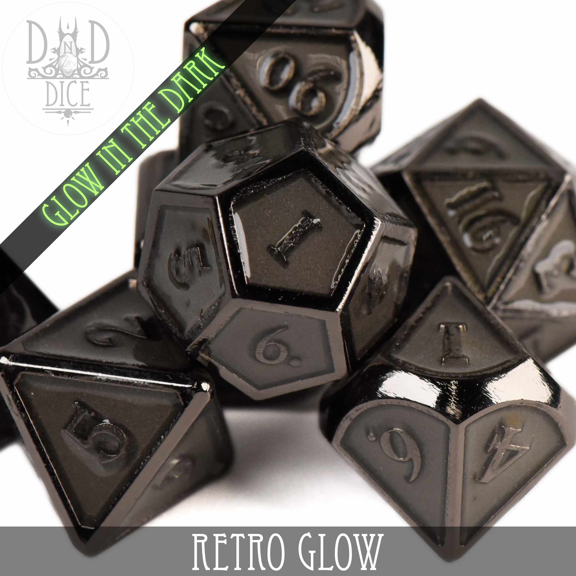 Retro Glow Metal Dice Set