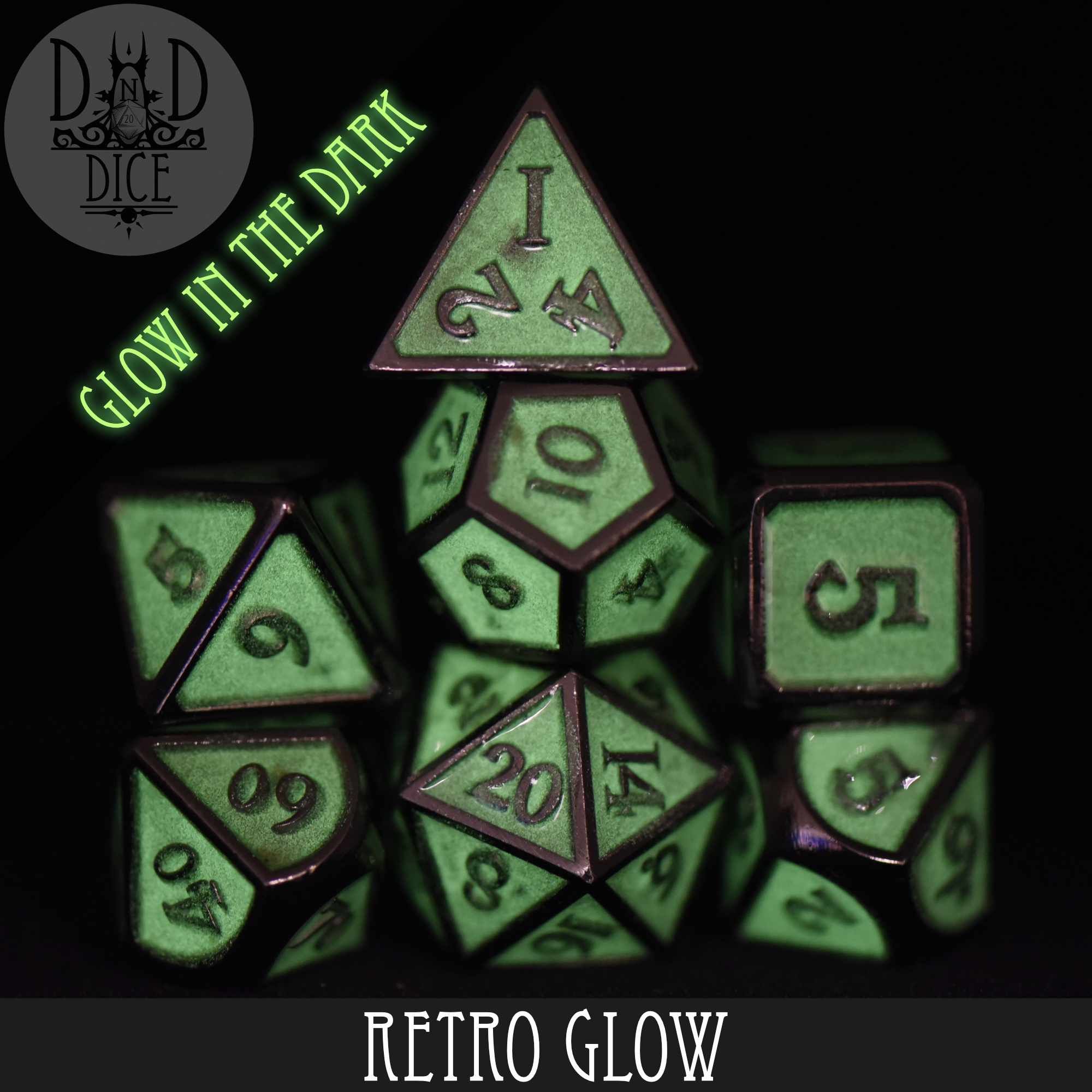 Retro Glow Metal Dice Set