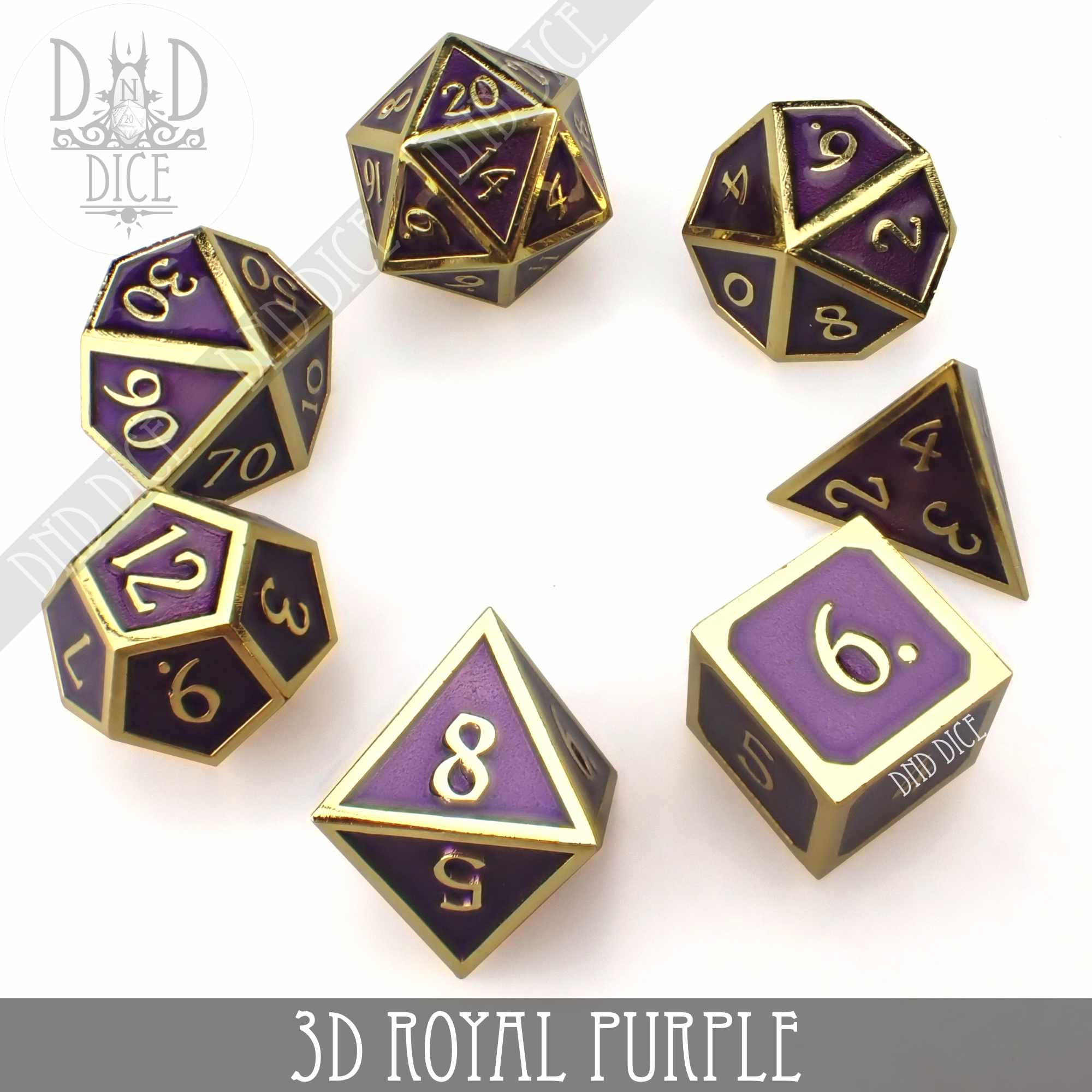 3D Royal Purple Metal Dice Set