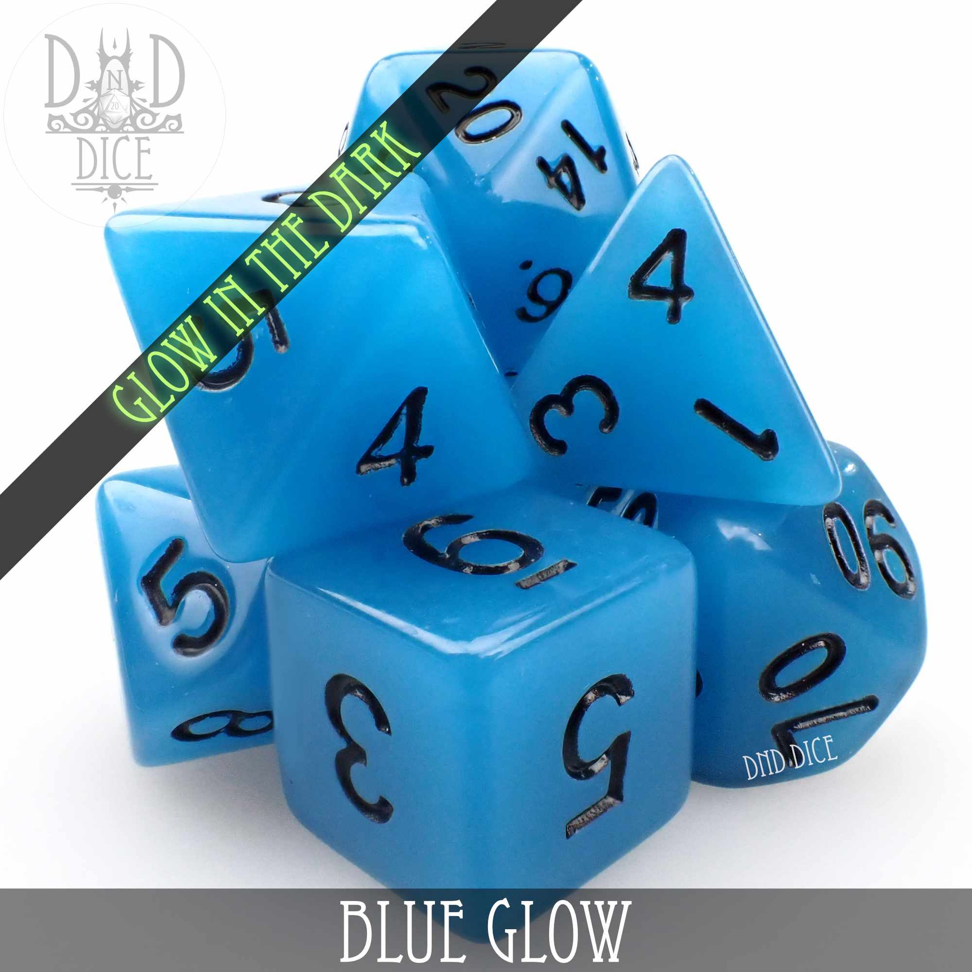 Blue Glow in the Dark Dice Set