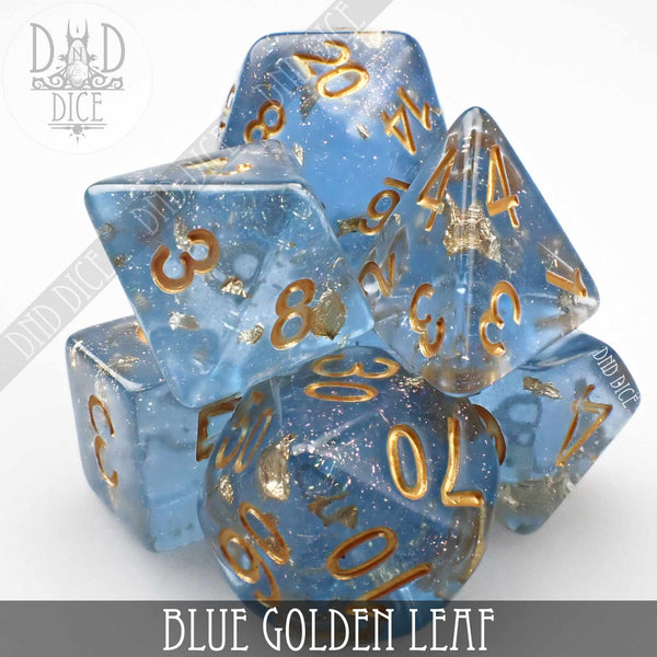 Blue Golden Leaf Dice Set