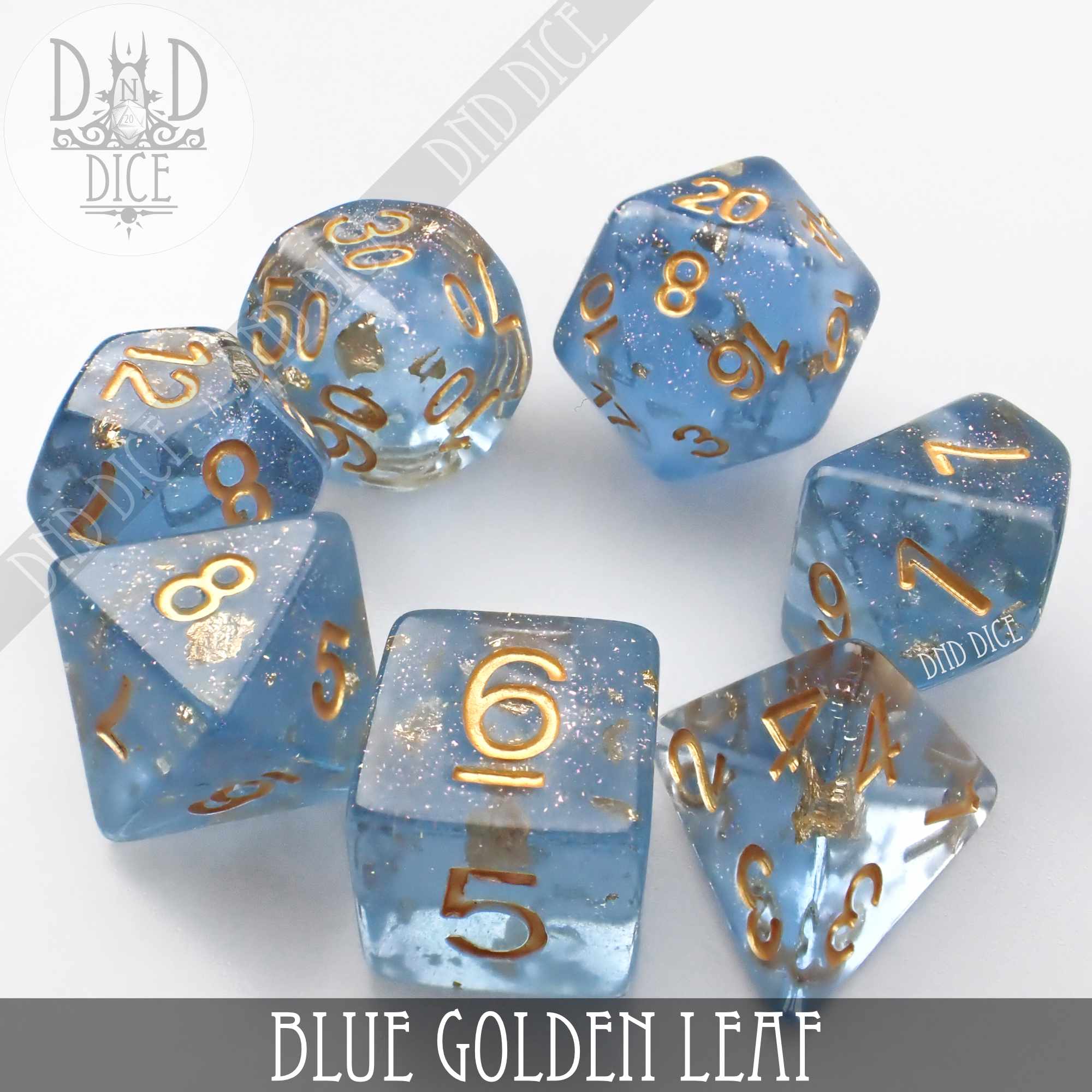 Blue Golden Leaf Dice Set
